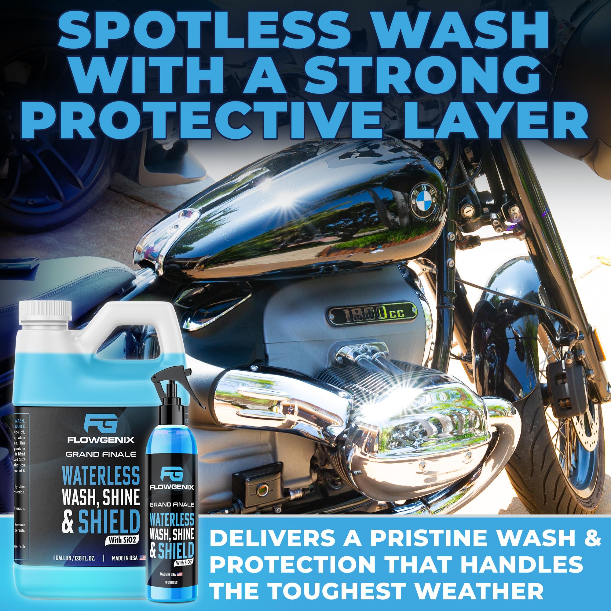 Flowgenix Waterless Car Wash Spray - Grand Finale - Motorcycle Cleaner & Car Wax Spray Polish (1 Gal Or 128 Oz) - Ceramic Coatin