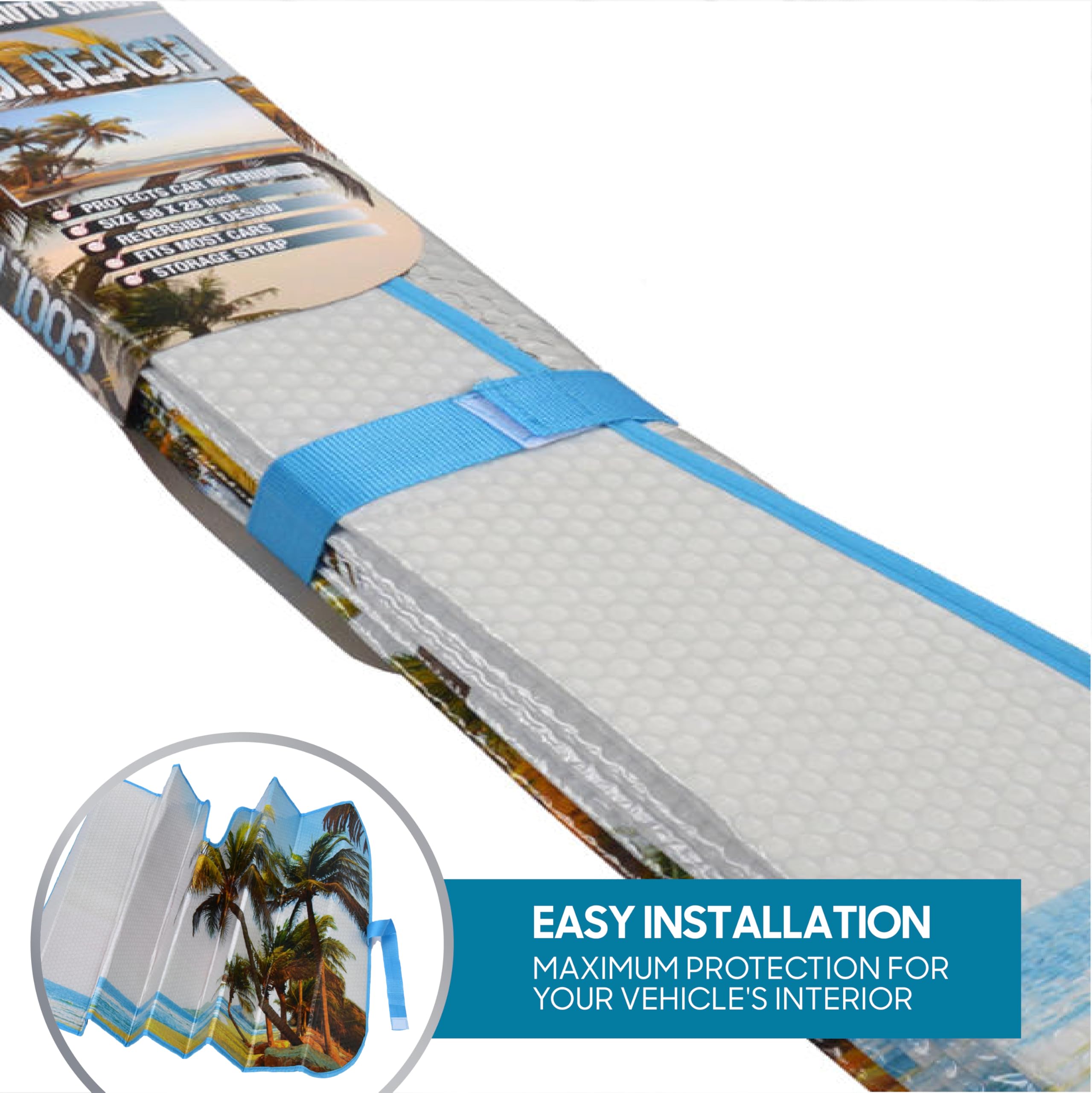 Bdk Palm Tree Tropical Island Front Windshield Sunshade Accordion Folding Style Auto Shade For Car Truck Suv Van Blocks Uv Rays