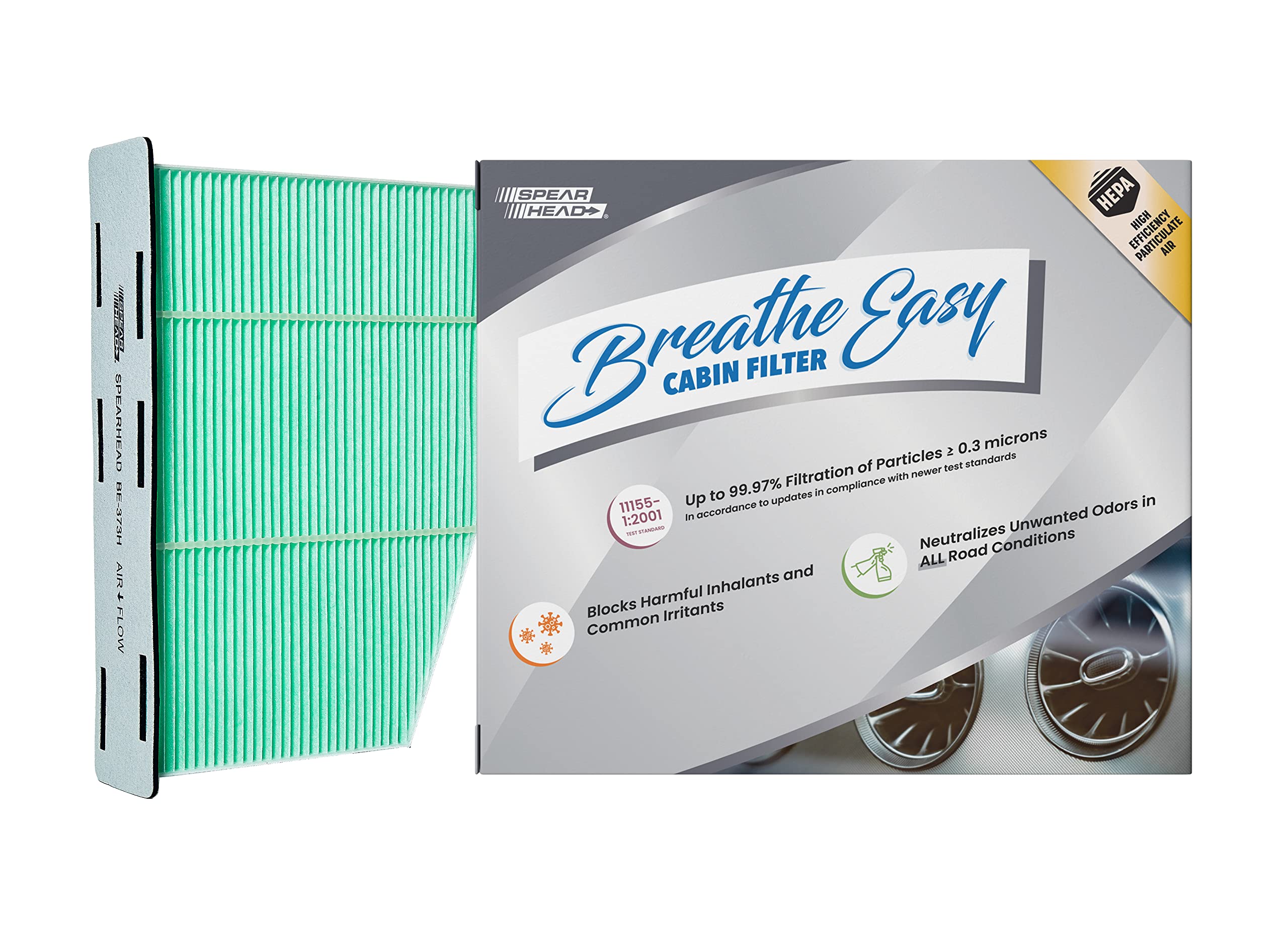 Spearhead Hepa Breathe Easy Cabin Filter, Up To 99.97% Filtration Of 0.3 Micron Particles W/No Airflow Reduction (Be-373H)