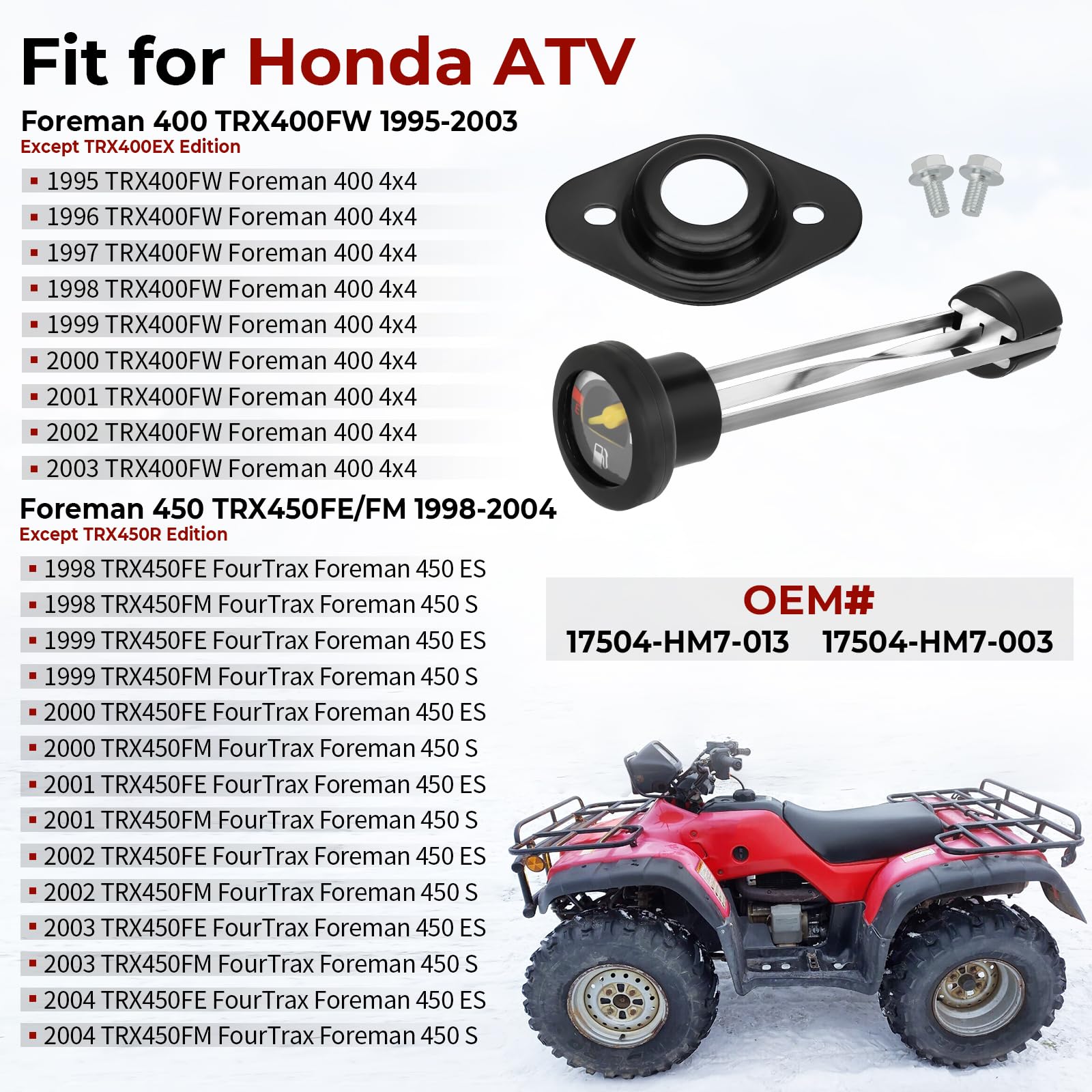 Fuel Gauge Gas Cap For Honda Foreman 400 450 1995-2004 17504-Hm7-013