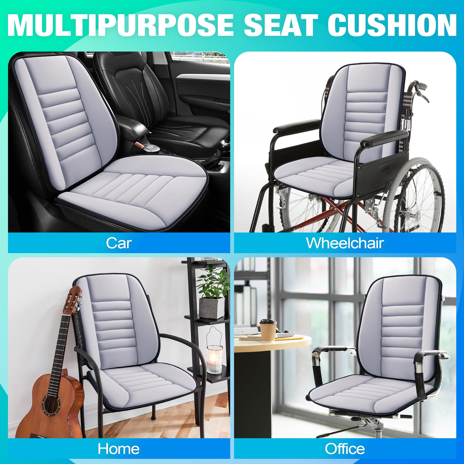 Myfamirea Car Seat Cushion And Lumbar Support Pillow 1.2'' Thick Memory Foam Desk Chair Cushion Back Support For Automotive Seat