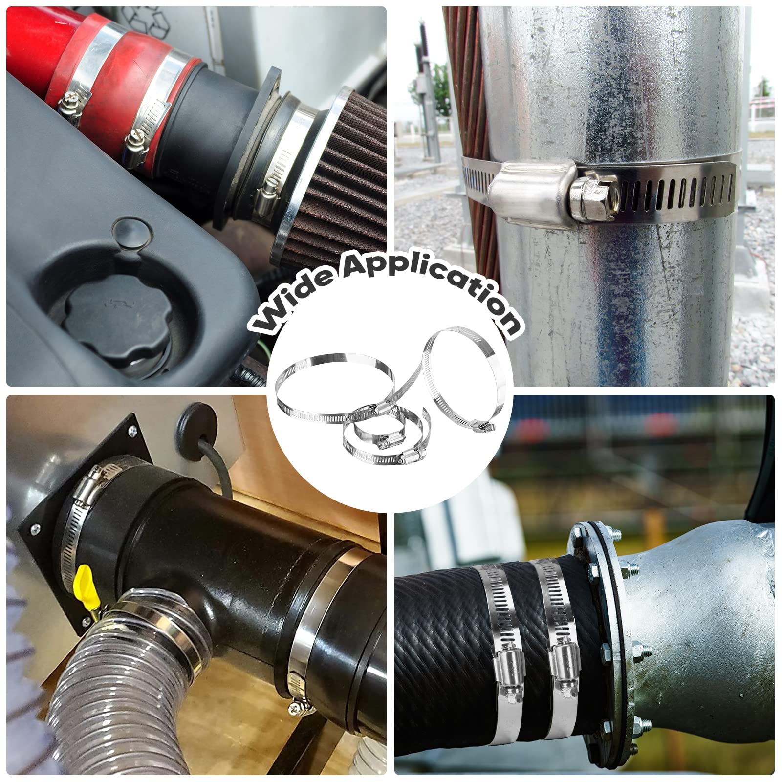 Ticonn 12Pcs Hose Clamp Set - 1''-2'' 304 Stainless Steel Worm Gear Hose Clamps For Pipe, Intercooler, Plumbing, Tube And Fuel L