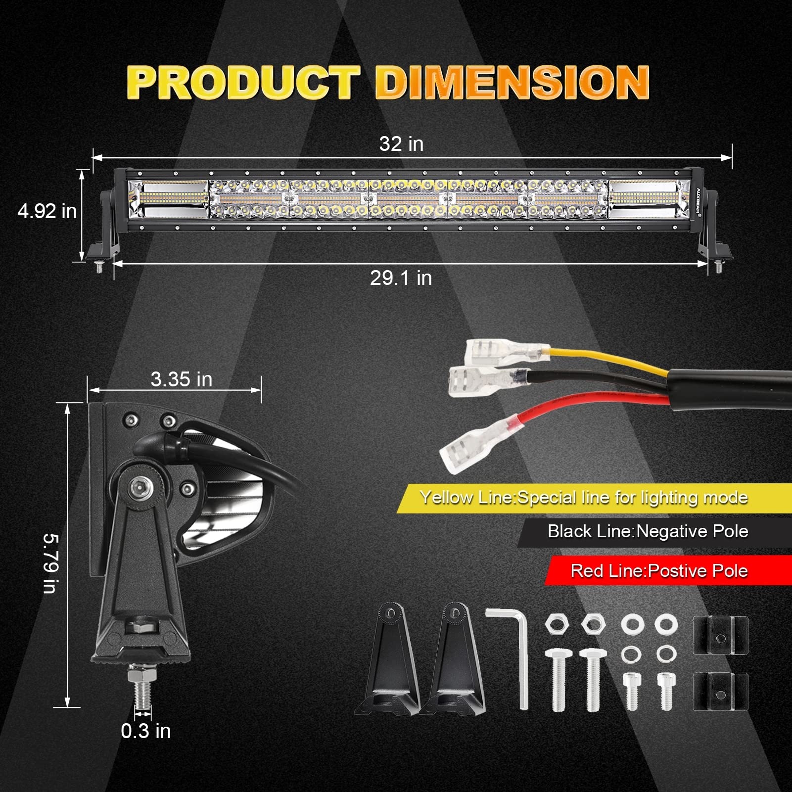 Auxbeam Led Light Bar 30 Inch, 180W 6 Modes Strobe Lights Amber White Flood Spot Combo Flashing Fog Driving Work Light For Car J