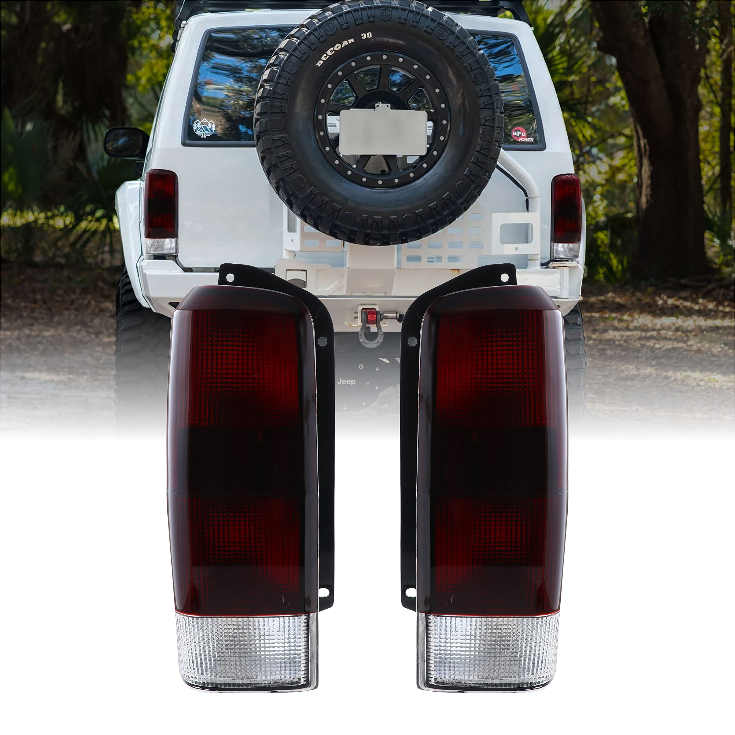 Usr Depo 97-01 Cherokee Dark Cherry Red Smoke Rear Tail Lights (Left + Right) Compatible With 1997-2001 Jeep Cherokee Xj Chassis