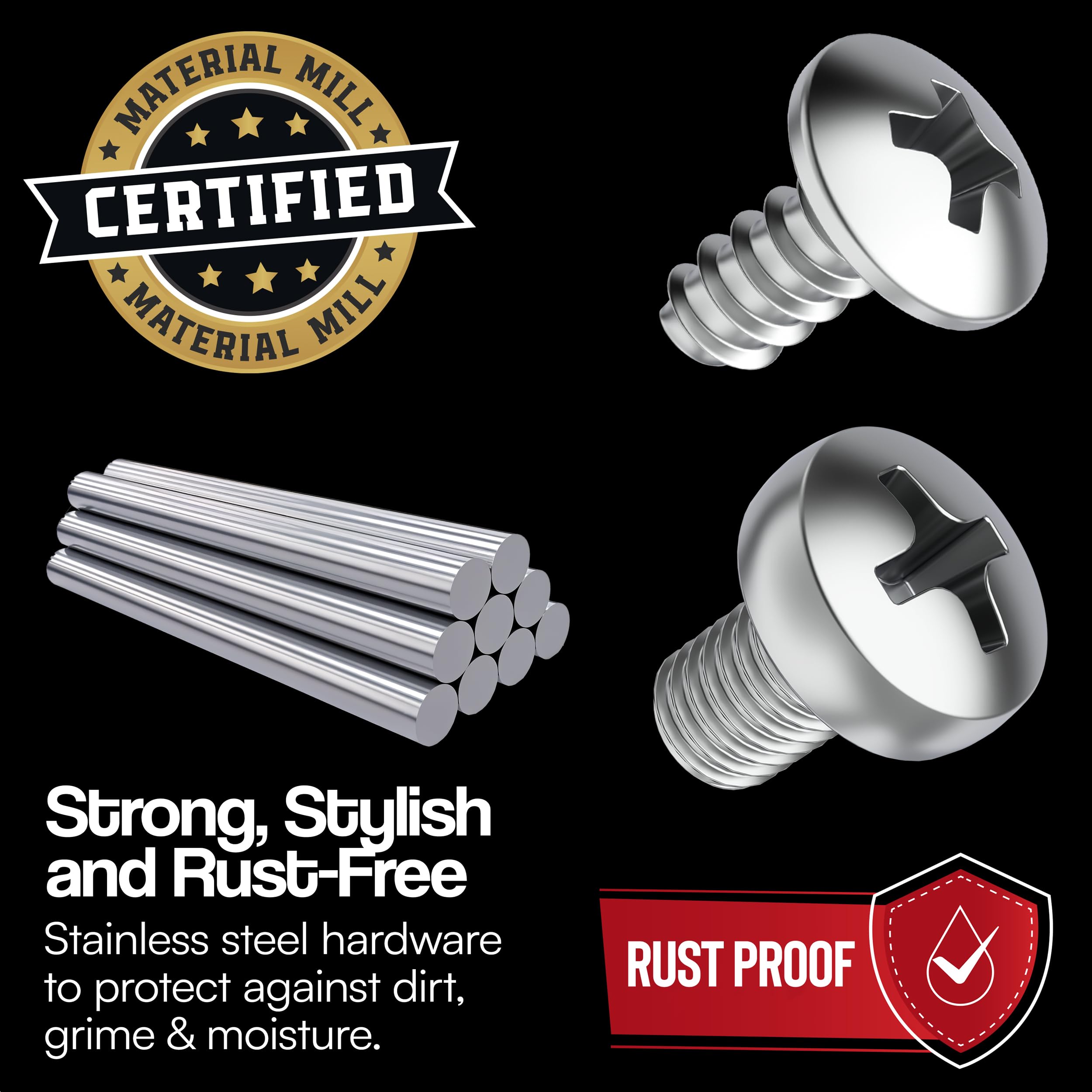 Prime Ave Stainless Steel License Plate Screws For License Plates, Frames, Covers- Rust Proof Rear & Front Licence Plate Screw S