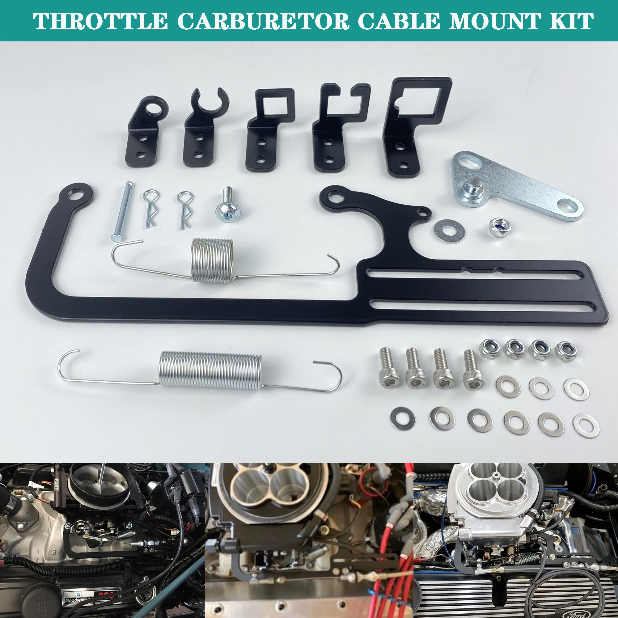 YzusGomumu 304147 EZ EFI Car Cable Mounting Kit Carburetor Throttle Cable Mount Bracket Steel Black Adjustable for Automatic Tra