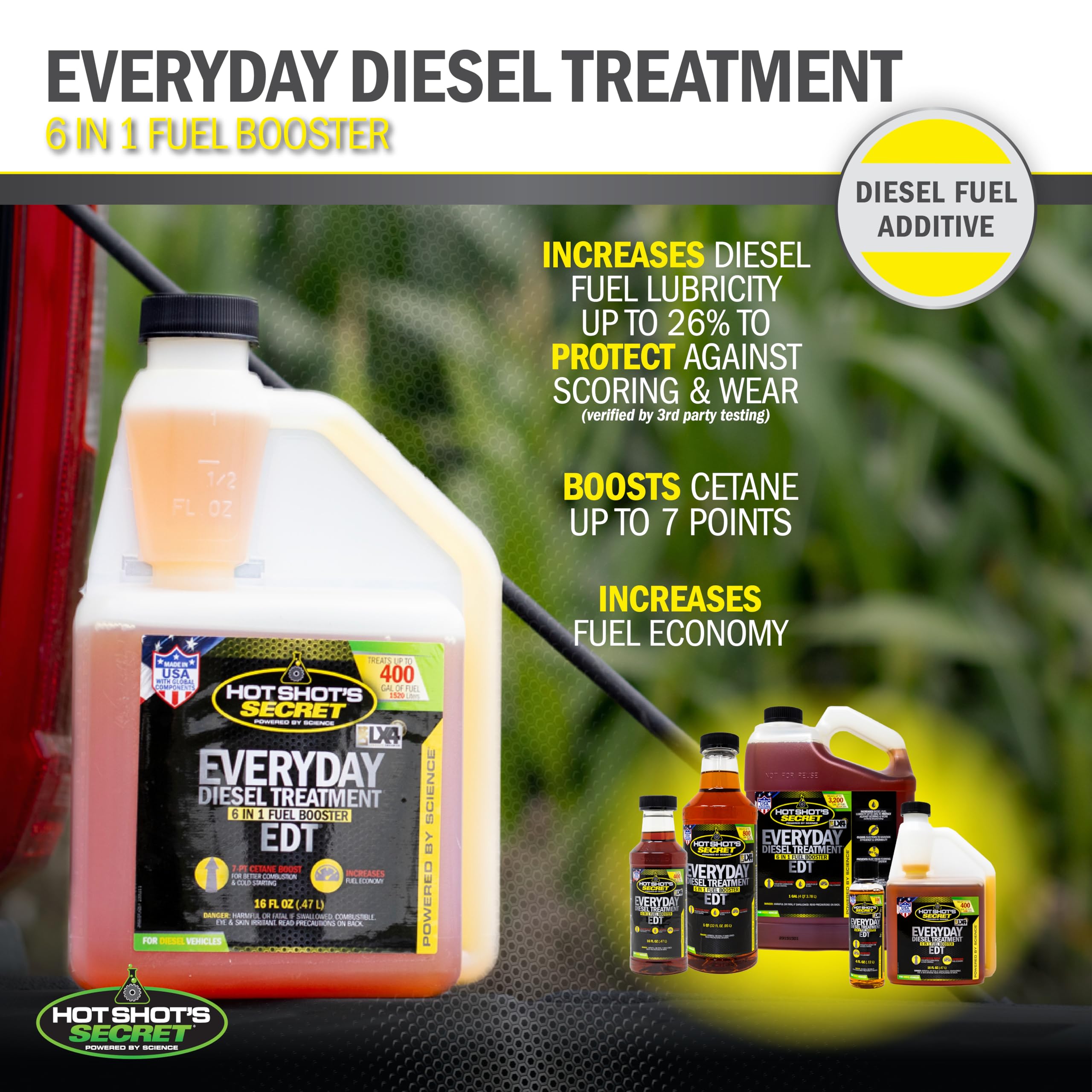 Hot Shot's Secret Diesel Treatment 4oz (24 Pack) - 6-in-1 Fuel Additive & Injector Cleaner, Amber