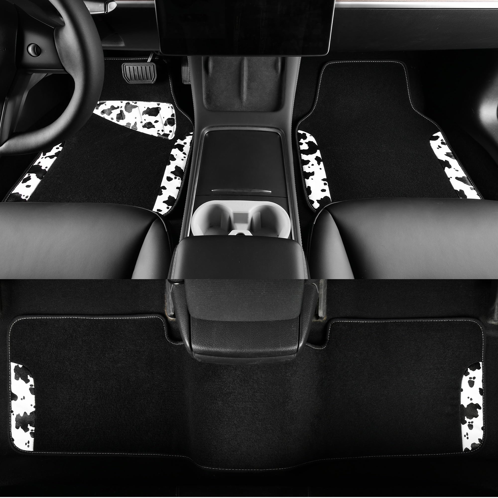 Car Pass Waterproof Universal 3Pcs Car Floor Mats, Cow Print Car Mats Fit For Suv,Vans,Sedans, Trucks,Set Of Vehicles Car Carpet