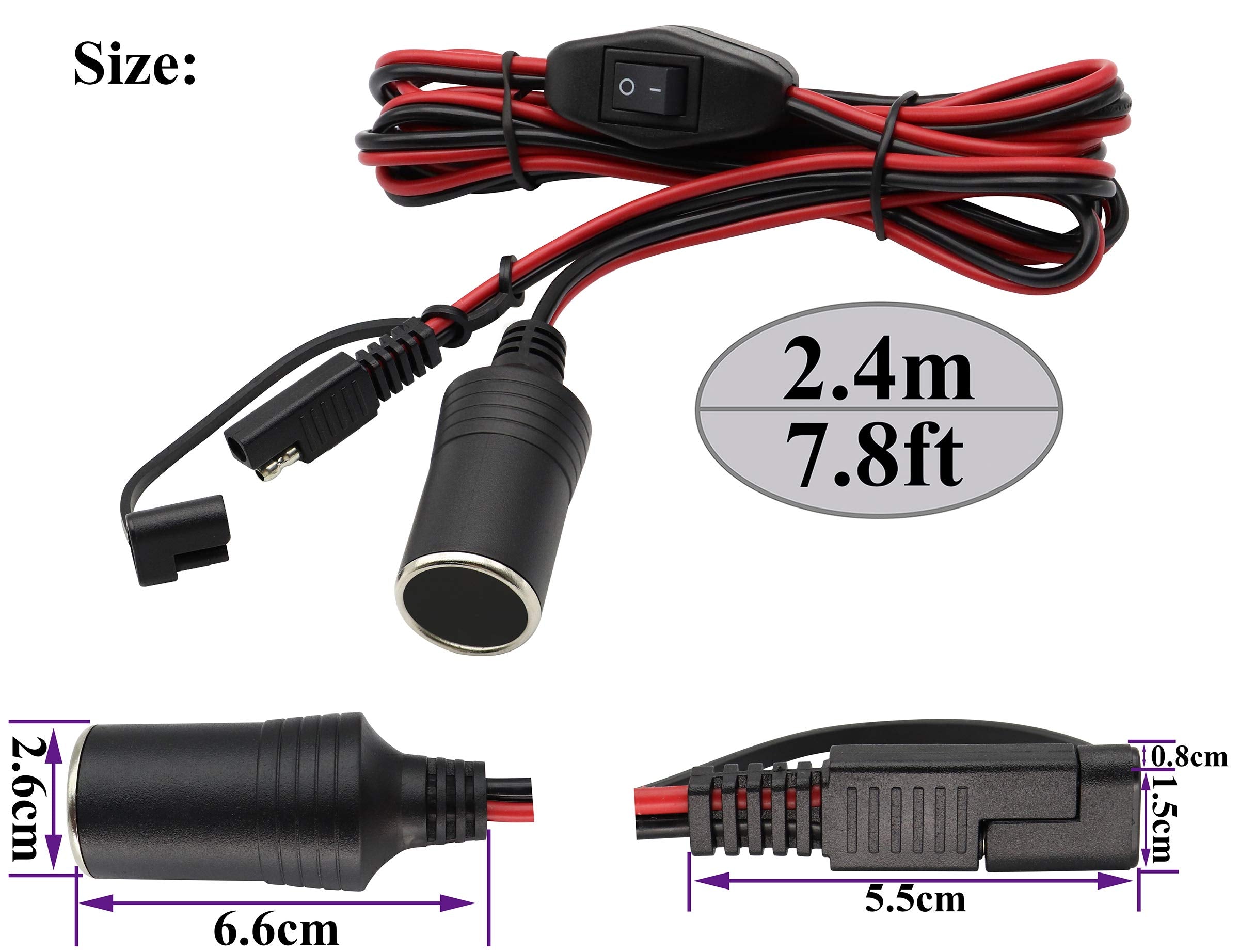 Aaotokk Sae Cigarette Lighter Battery Cable,16Awg 12V Cigarette Lighter Female Plug To Sae 2 Pin Quick Release Disconnect Connec