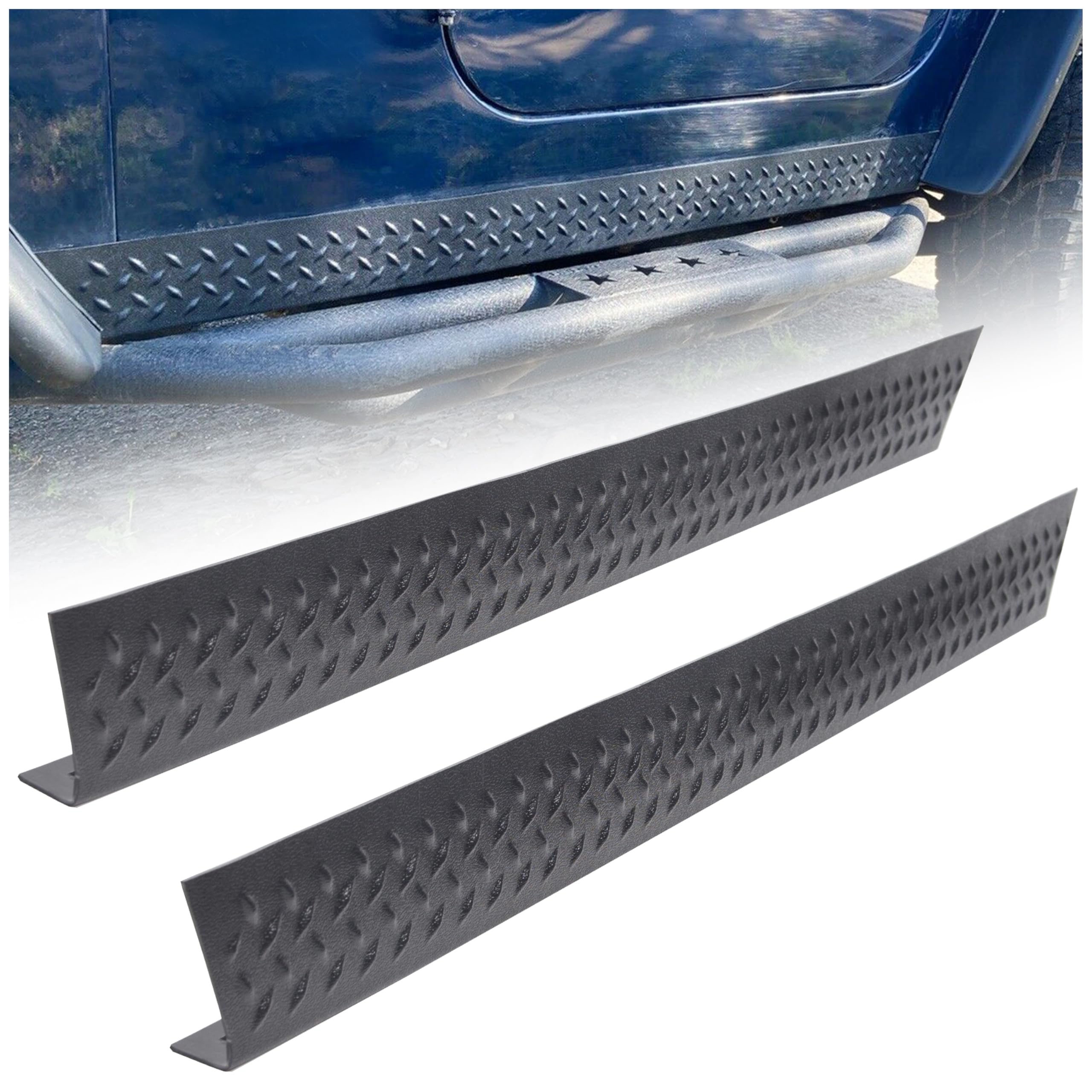 ECOTRIC Side Body Armor Rocker Panel Compatible with 1997-2006 Jeep TJ Wrangler Replacement for 11650.05 Panel Diamond Plate Kit
