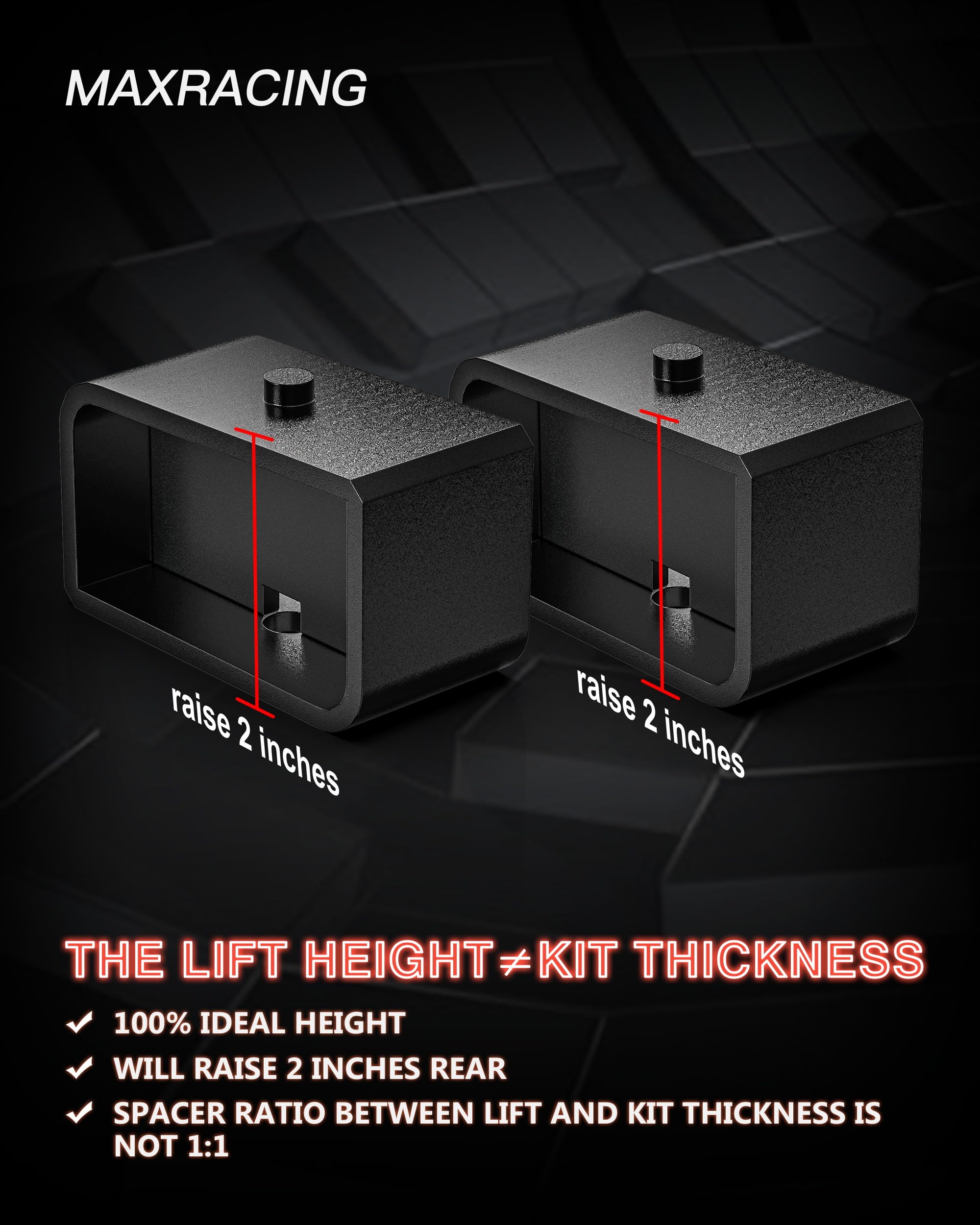 Maxracing 2'' Rear Lift Blocks Compatible With Chevy Silverado 1500/Gmc Sierra 1500 2007-2025, 2'' Rear Leveling Block Kit With