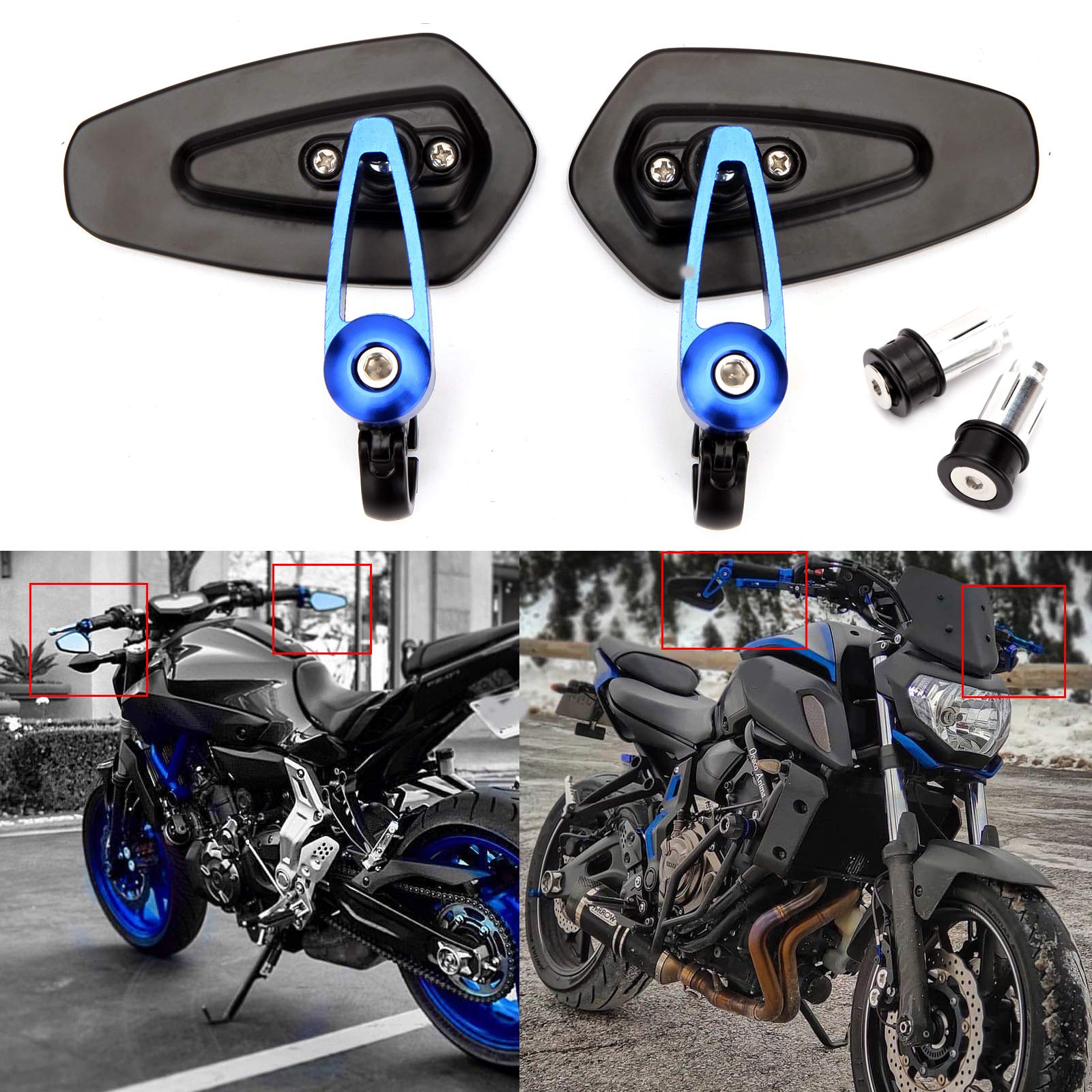 Universal Motorcycle 7/8 22 Bar End Mirrors Rear View Mirror Compatible With Honda Grom Yamaha Kawasaki Ducati Suzuki And More (Blue)