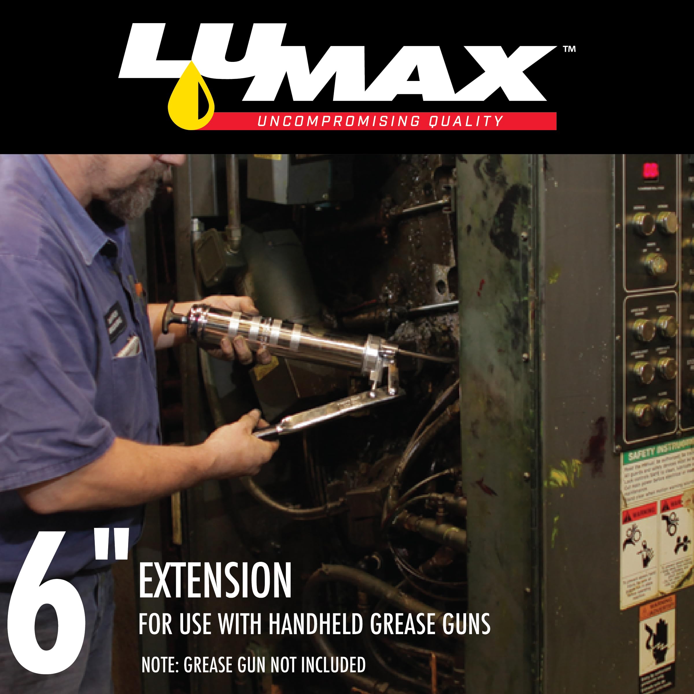 Lumax Lx-1424 Silver 6 Inch Long 1/8'' Npt Grease Gun Extension Pipe. It Has A 30 Degree Angle. Zinc Plated, Corrosion-Resistant