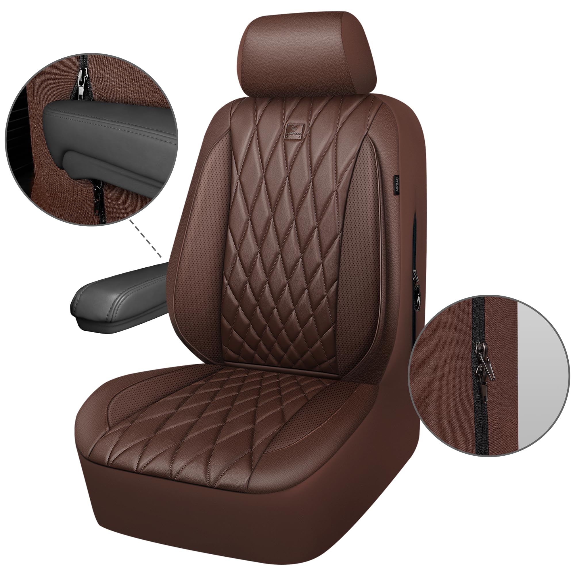Car Pass Piping Luxury Faux Pu Leather Two Front Car Seat Covers, Waterproof Anti Slip Seat Covers Compatible With Front Seat Ar