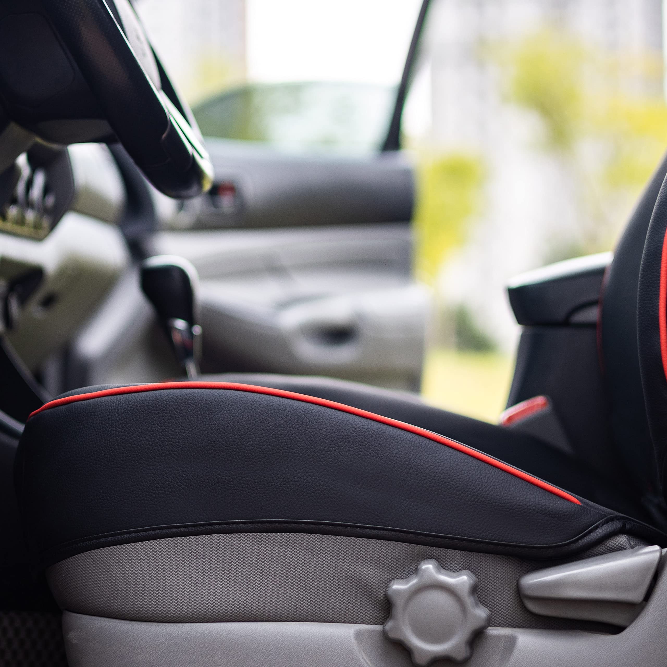 Luckyman Club 2005-2015 Tacoma Custom Fit Seat Covers For Crew Cab With Faux Leather (2005-2015 Black & Red)