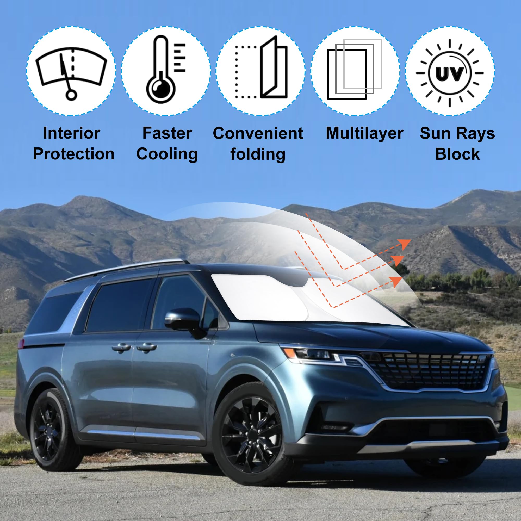 Yycke Windshield Sun Shade Accessories Compatible With Kia Carnival 2022-2025 For Foldable Sunshade Sun Visor Blocks Uv