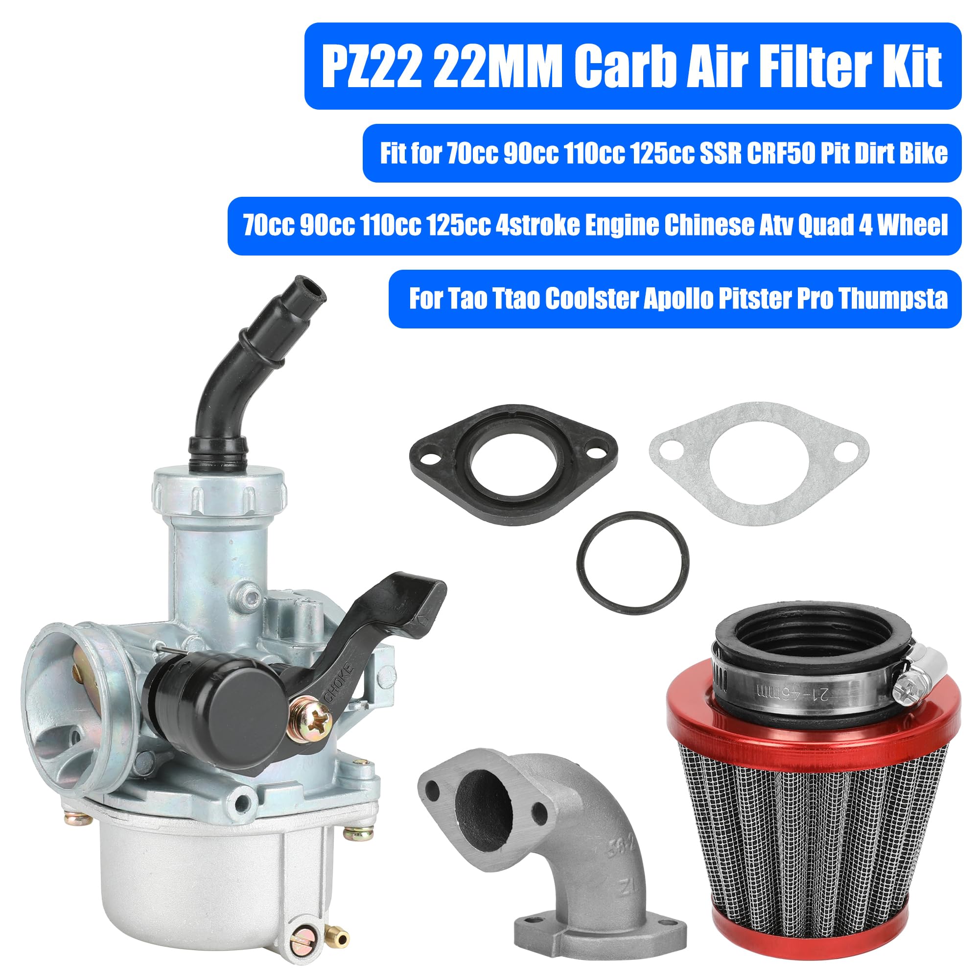 YOXUFA PZ22 Carburetor 22mm Carb Replacement for 125cc 110cc SSR TaoTao Pit Dirt Bike ATV XR CRF50 70cc DB14 DB24 Coolster Apoll