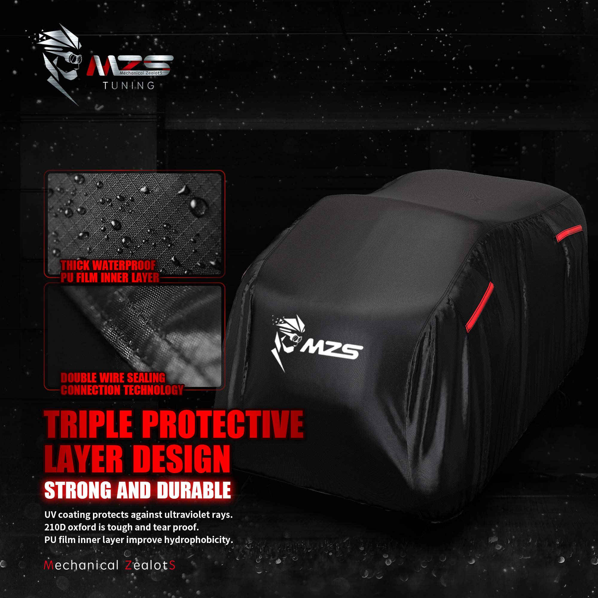 Mzs Atv Cover All Weather Season Outdoor Storage Waterproof Protection Accessories Fits Up To 101 Inch Quad 4 Wheeler Covers - Vents Night Reflective Tear Wind Proof Adjuster Buckle Bag