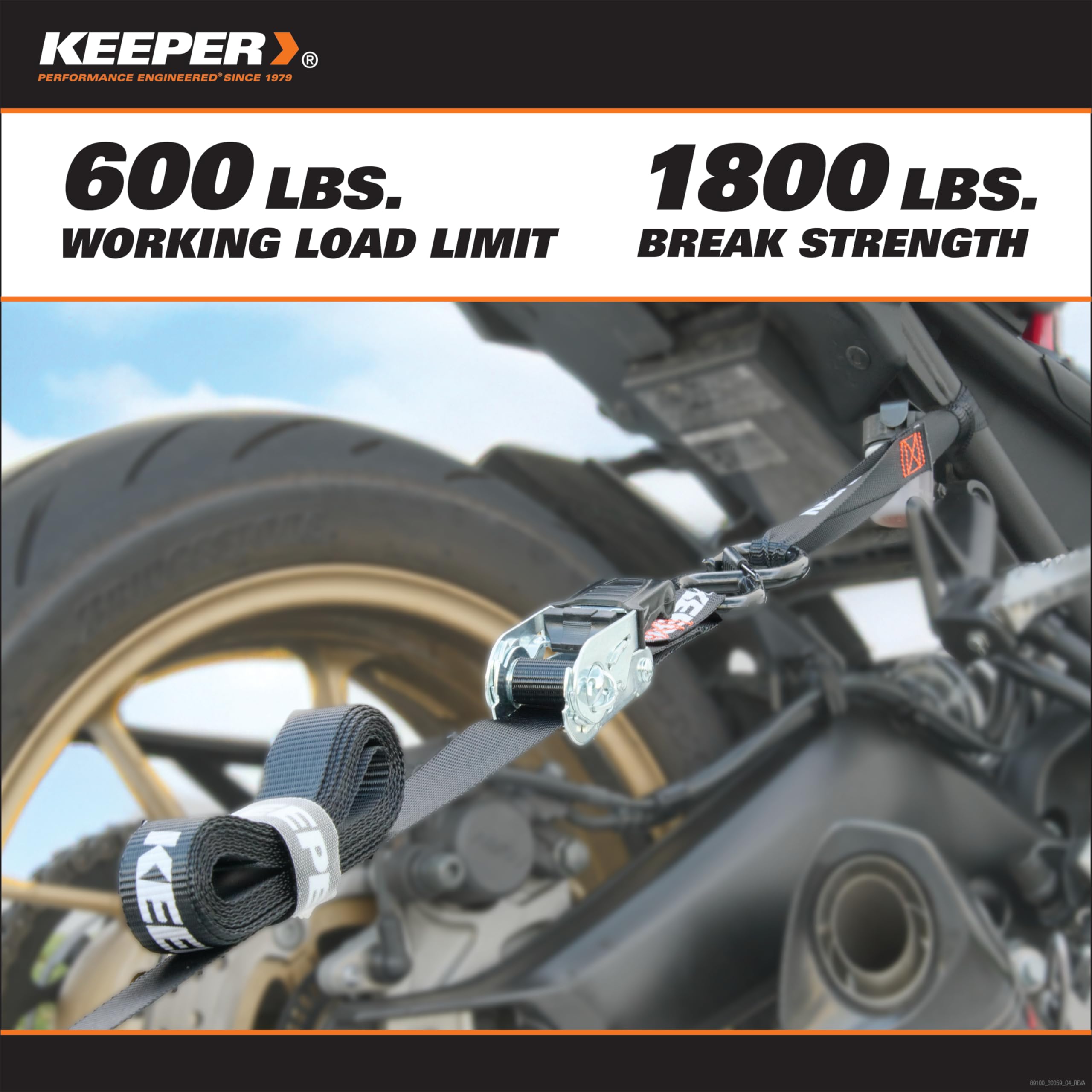 Keeper Ratchet Tie Down Kit (4Pk) – 1800Lb Max Break Strength, Includes (4) Premium 1' X 15' Rachet Tie Down Straps With Padded Handles, (4) Soft Loop Ties, (4) Hook & Loop Straps With Storage Bag