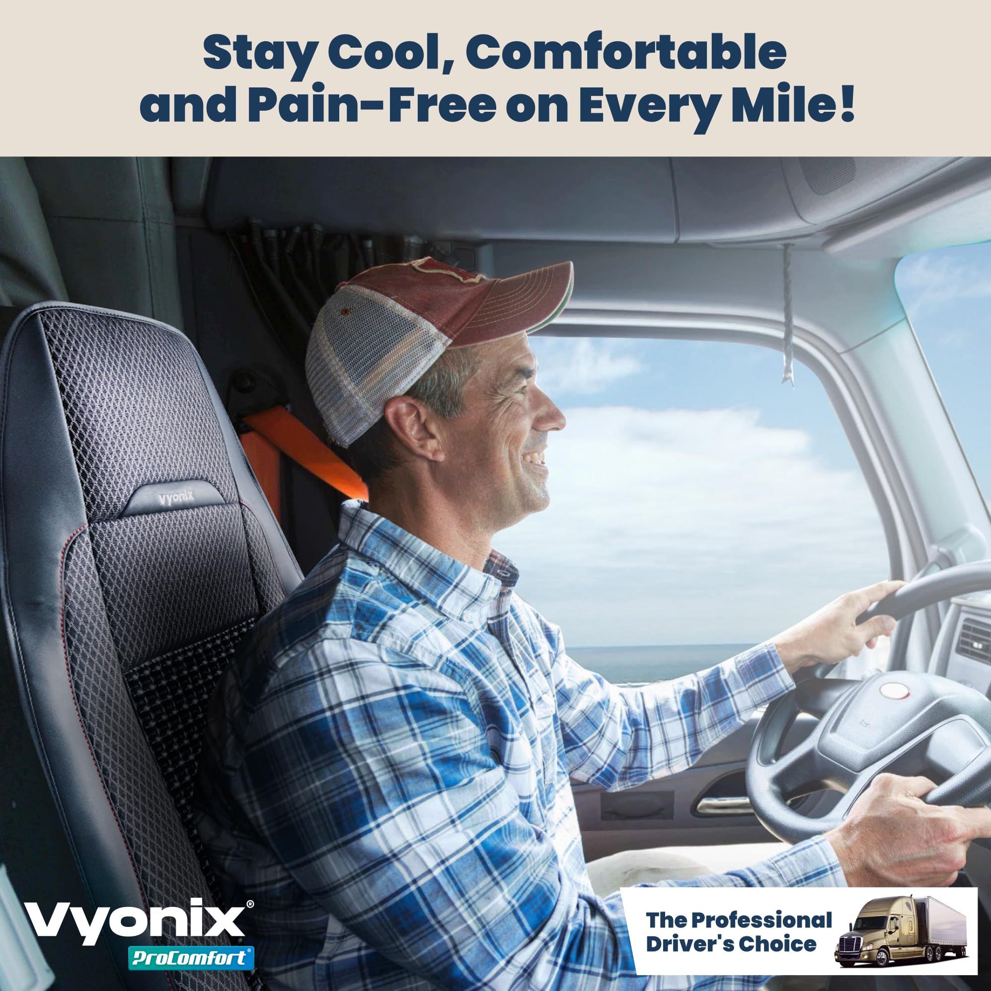 Vyonix Semi Truck Beaded Seat Covers, Cooling Car Seat Cushion for Back Support, Anti-Sweat Seat Covers for Trucks, Universal Fi