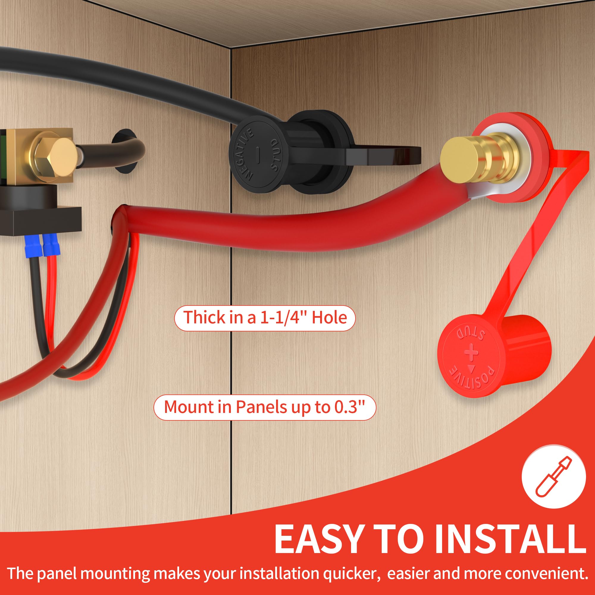 Joinfworld Remote Battery Terminals 3/8' Stud Battery Jump Post With Cover 250A Battery Charging Post Kit Marine Battery Charger Jumper Post For Auto Truck Can-Am