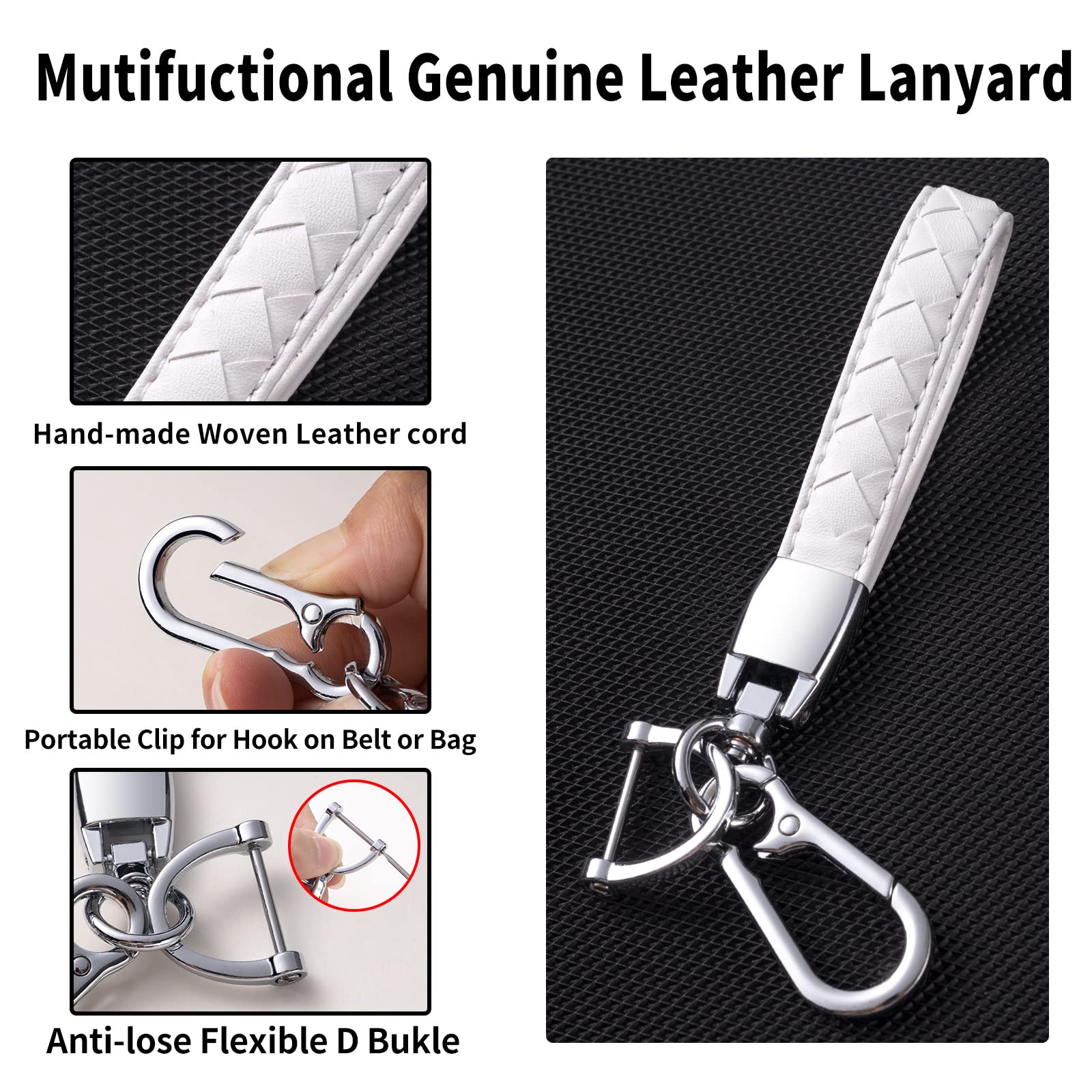 Chezenhui Compatible With Nissan Key Fob Cover With Leather Lanyard, Car Key Case Shell Protection For Nissan Altima Rogue Sentra Pathfinder Frontier Maxima Titan 4 Button Remote Smart Key,White