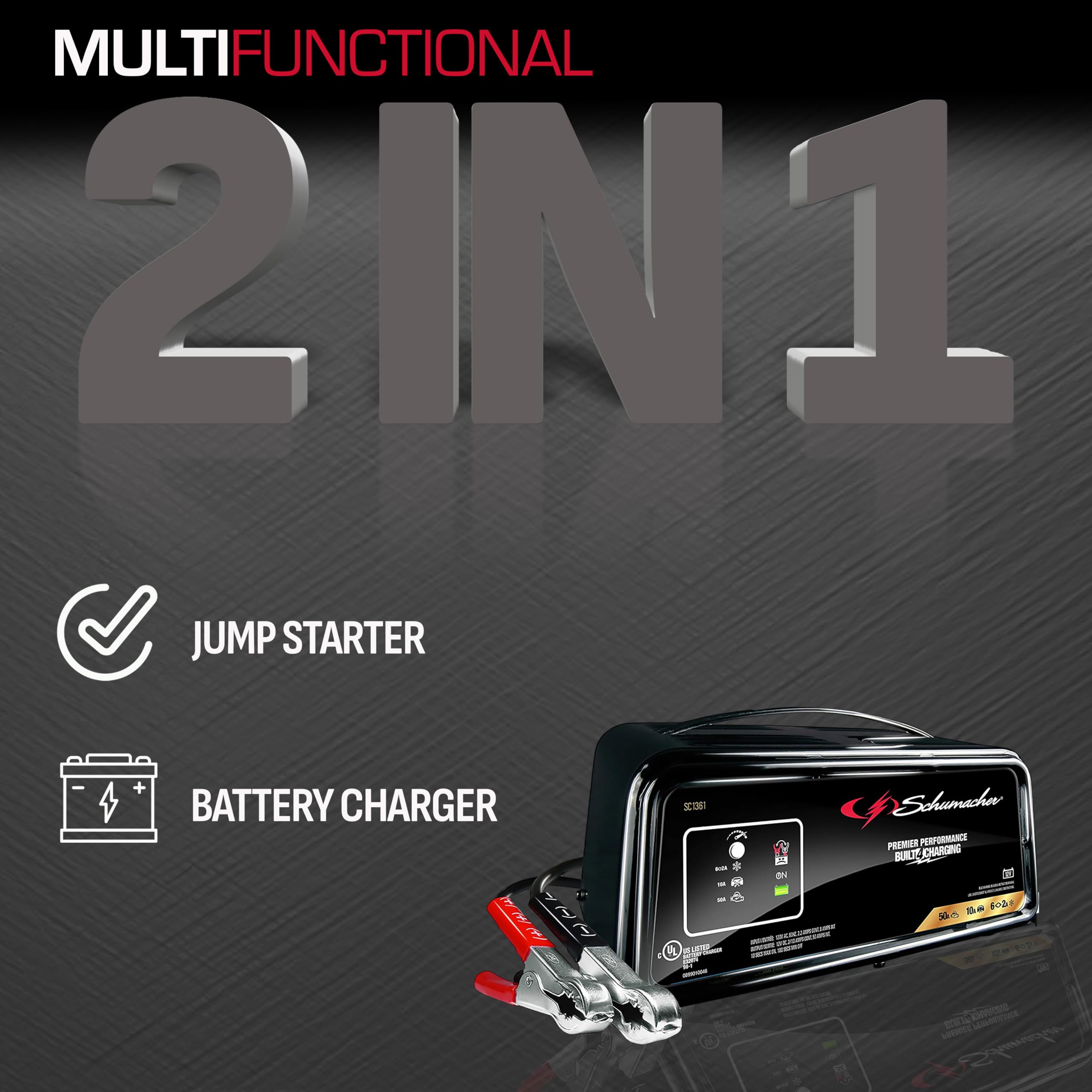 Schumacher Electric Fully Automatic Battery Charger and Engine Starter - SC1305, 4-in-1, 50 Amps, 10-Amp Boost Mode, 12 Volt for