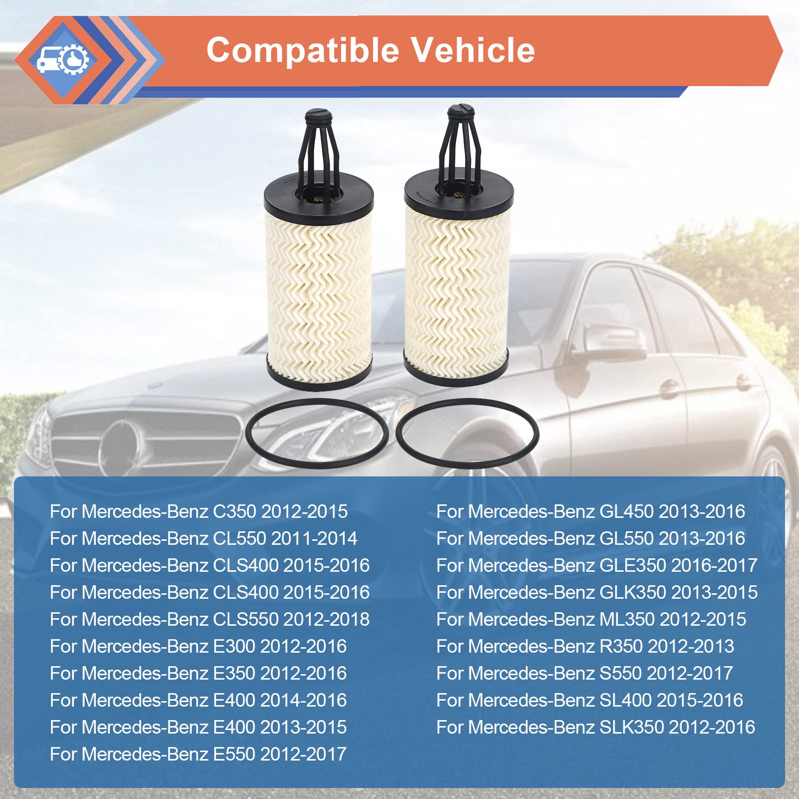 2 Pcs Engine Oil Filter Compatible With Mercedes-Benz Vehicle C, Cls, E, Cle, S, Ml, Sl Series, Replace #2761800009