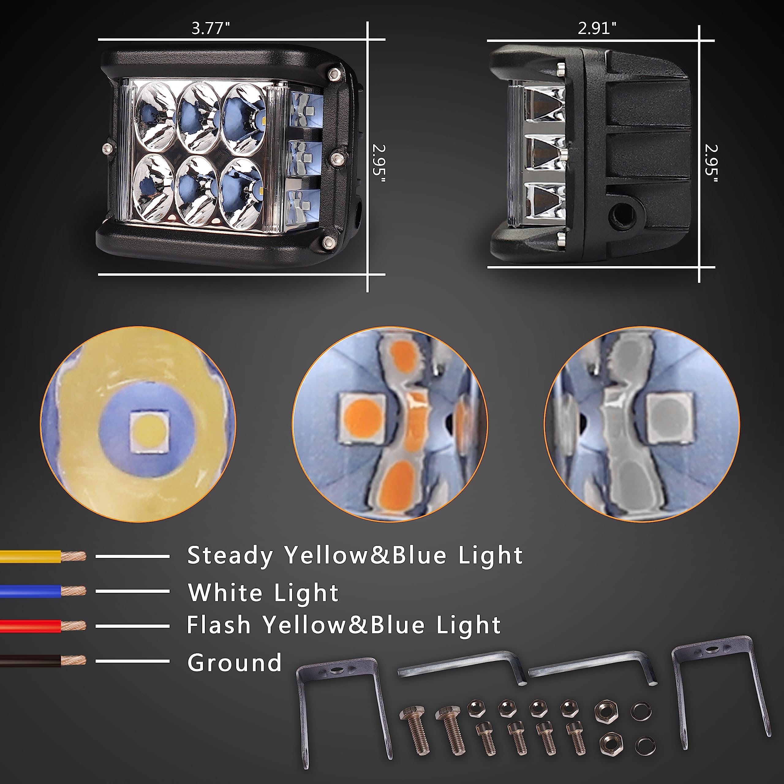 Hoyuza 4 Inch Led Pod Lights, Side Shooter Led Lights With Yellow& Blue Dual Color Strobe Led Cubes For Farm Tractor Plow Truck Atv Utv 4X4