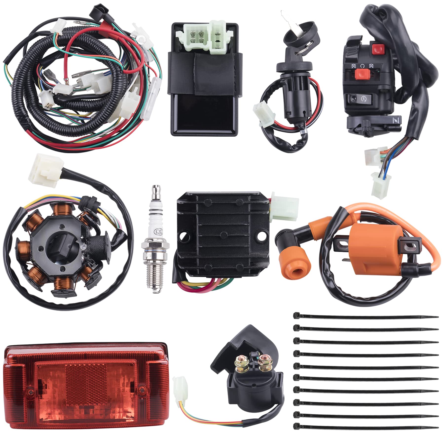 Complete Electrics Wiring Harness Stator Coil Cdi Solenoid Relay Spark Plug Tail Light For 4 Wheelers Stroke Atv (150Cc 200Cc 250Cc 300Cc) Pit Dirt Bike Go Kart Zongshen Lifan By Otohans Automotive