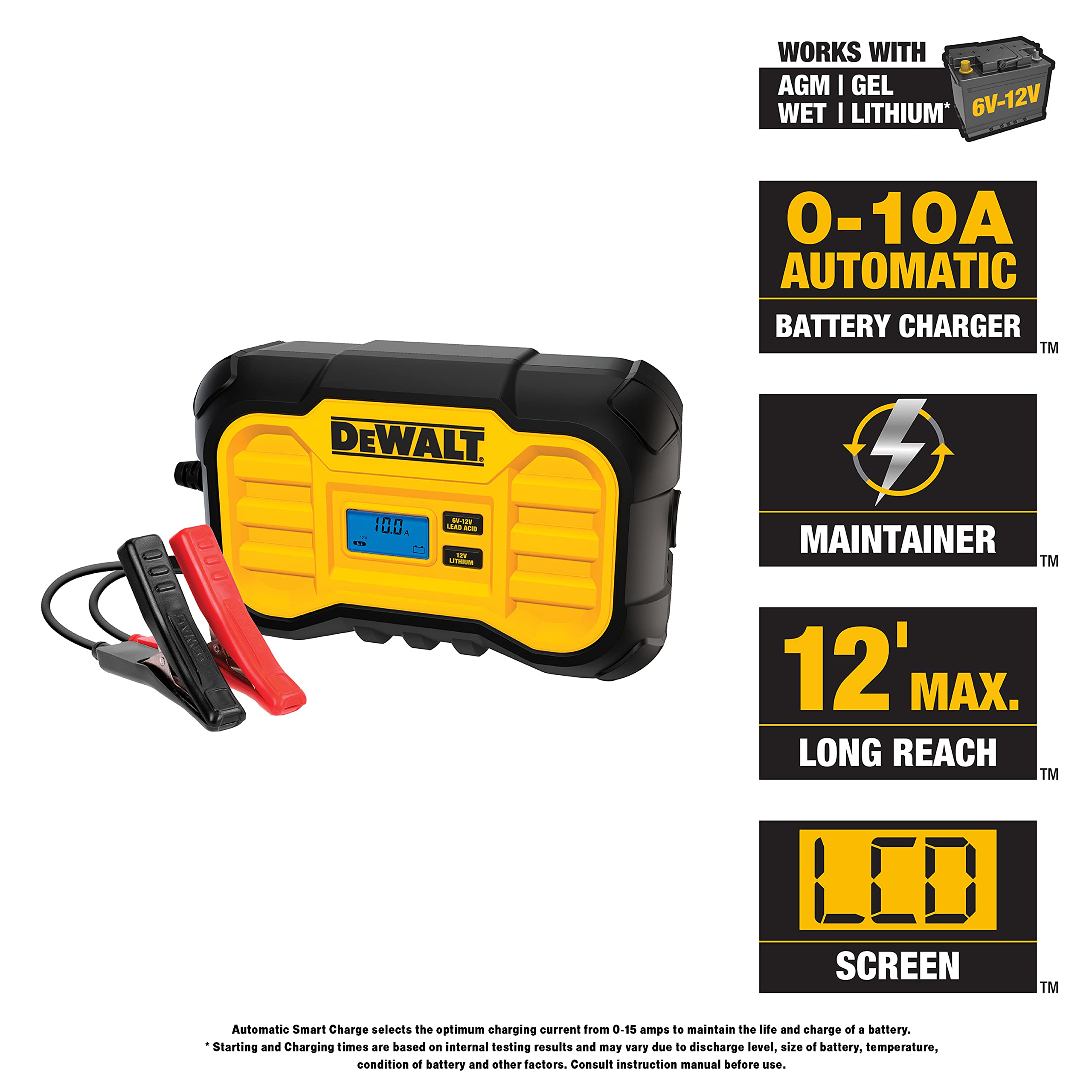 DeWalt DXAEC10 Professional 10 Amp Battery Charger, Battery Maintainer, Battery Trickle Charger