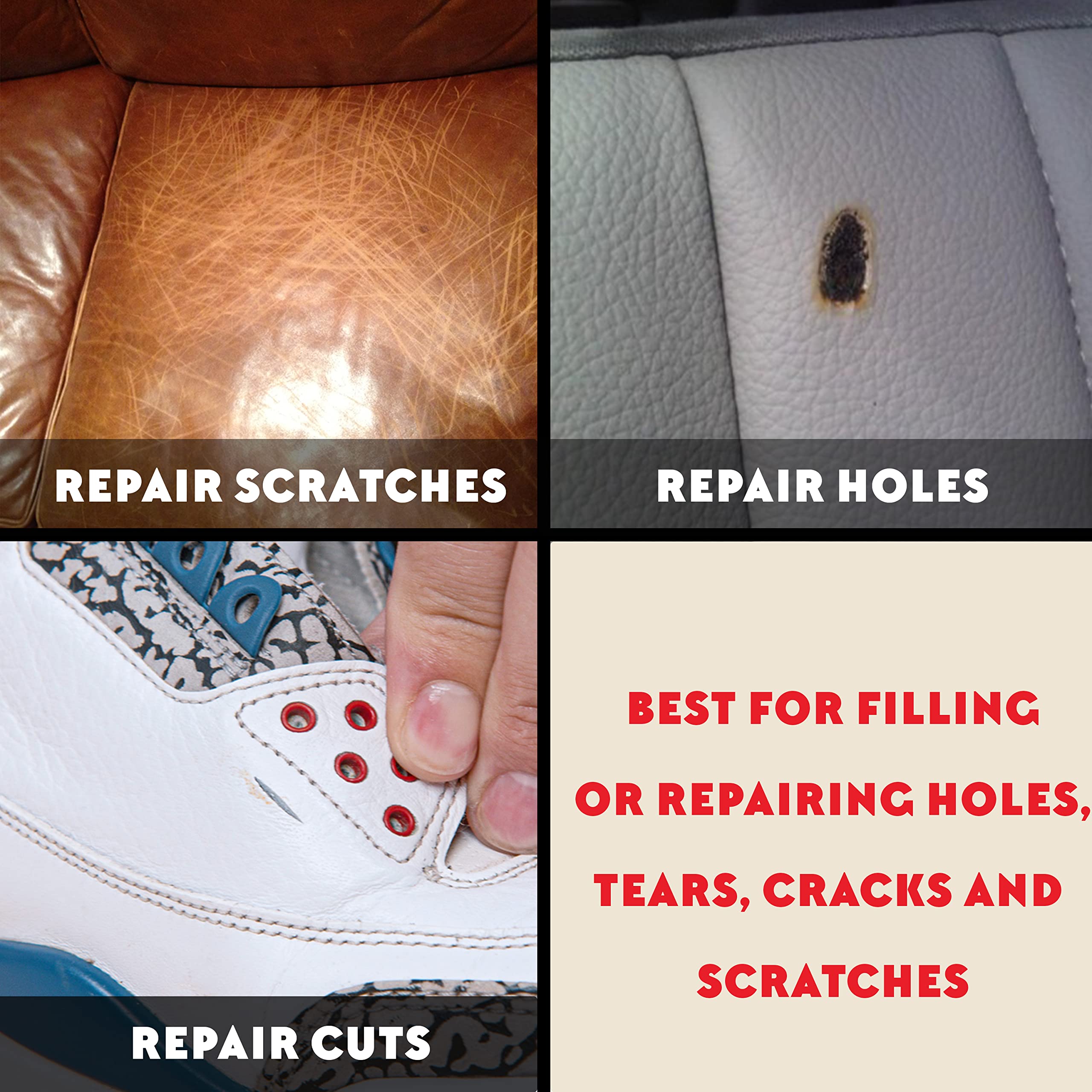 Leather Filler for Filling or Repairing Holes, Tears, Cracks, Scratches, for Leather Car Seats, Furniture, Shoes- Flexible with