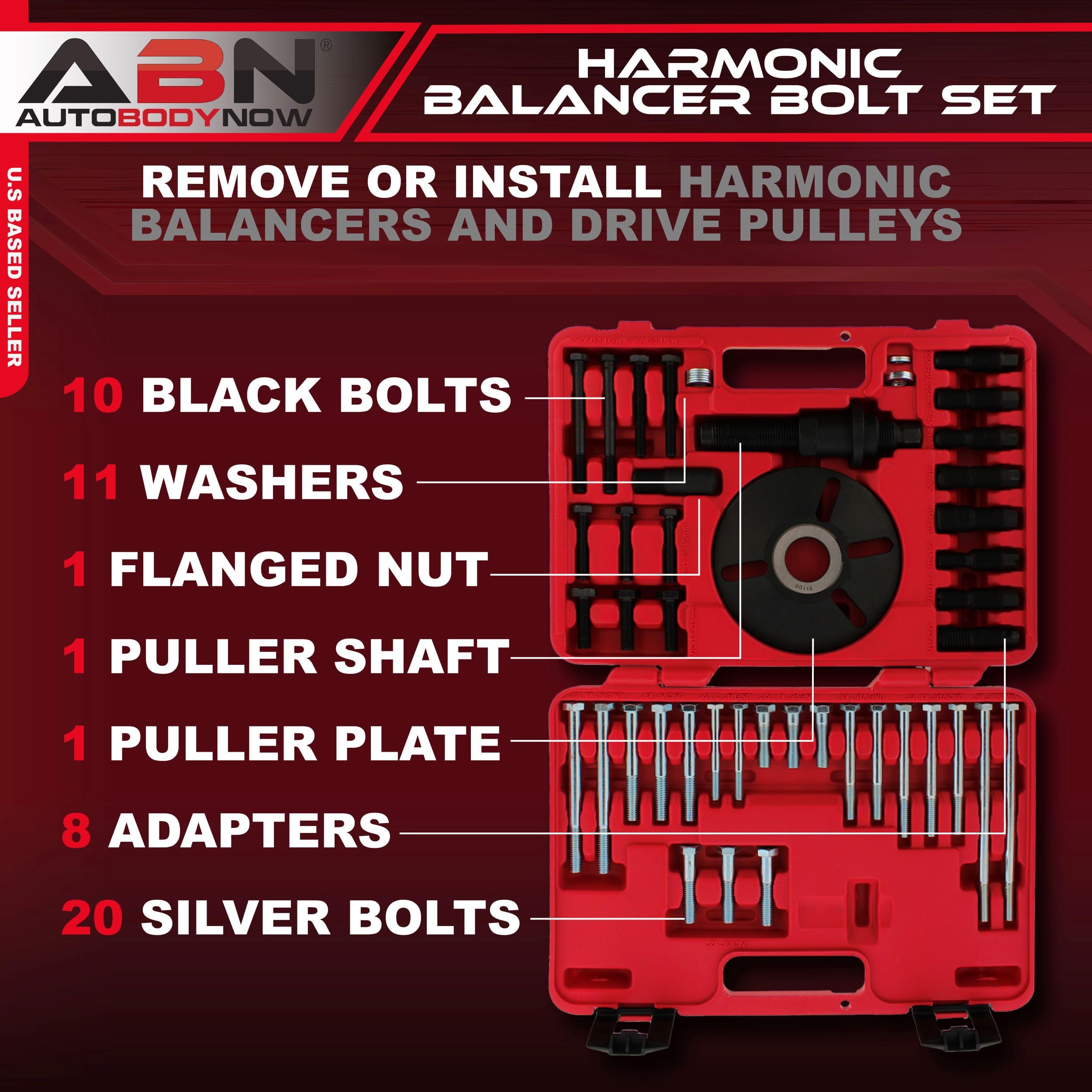 ABN Harmonic Balancer Puller Installer Set - 52pc Master Universal Harmonic Balancer Installer Set Tool Kit for Pulley Puller Tool Removal and Install of Balancers, Gear Pulleys, Steering Wheel
