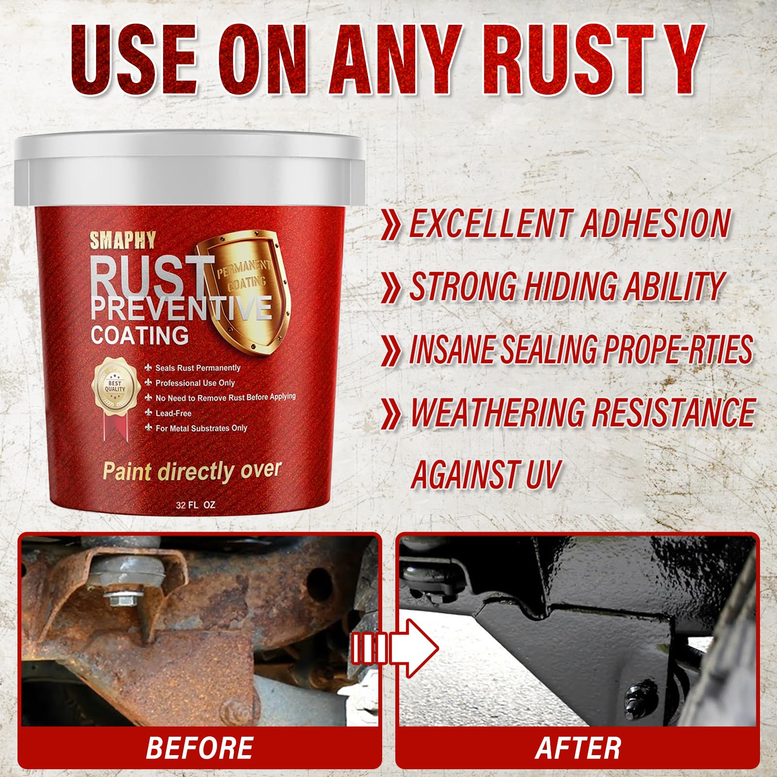 SMAPHY Ultimate 2-in-1 Rust Converter & Metal Primer, Black Rust Inhibitor Paint for Metal, Automotive Rust Converter Paint, Hea