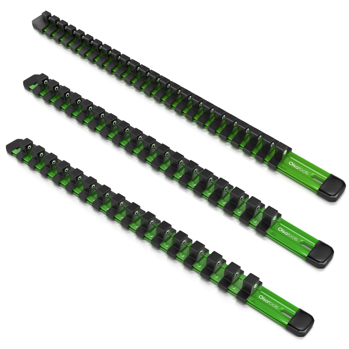 Olsa Tools 1/2-Inch, 3/8-Inch & 1/4-Inch Drive Aluminum Socket Organizer  Professional Quality Socket Holder (Green)