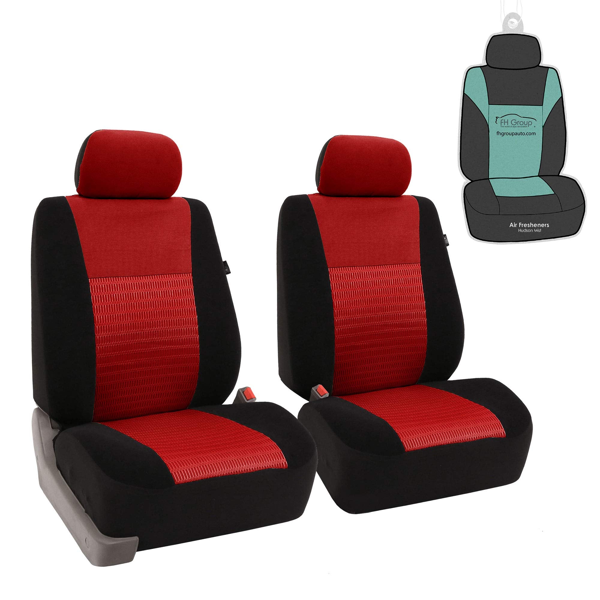 Fh Group Trendy Elegance Front Set Seat Covers, Airbag Compatible (Red/Black)- Universal Fit For Cars, Trucks & Suvs