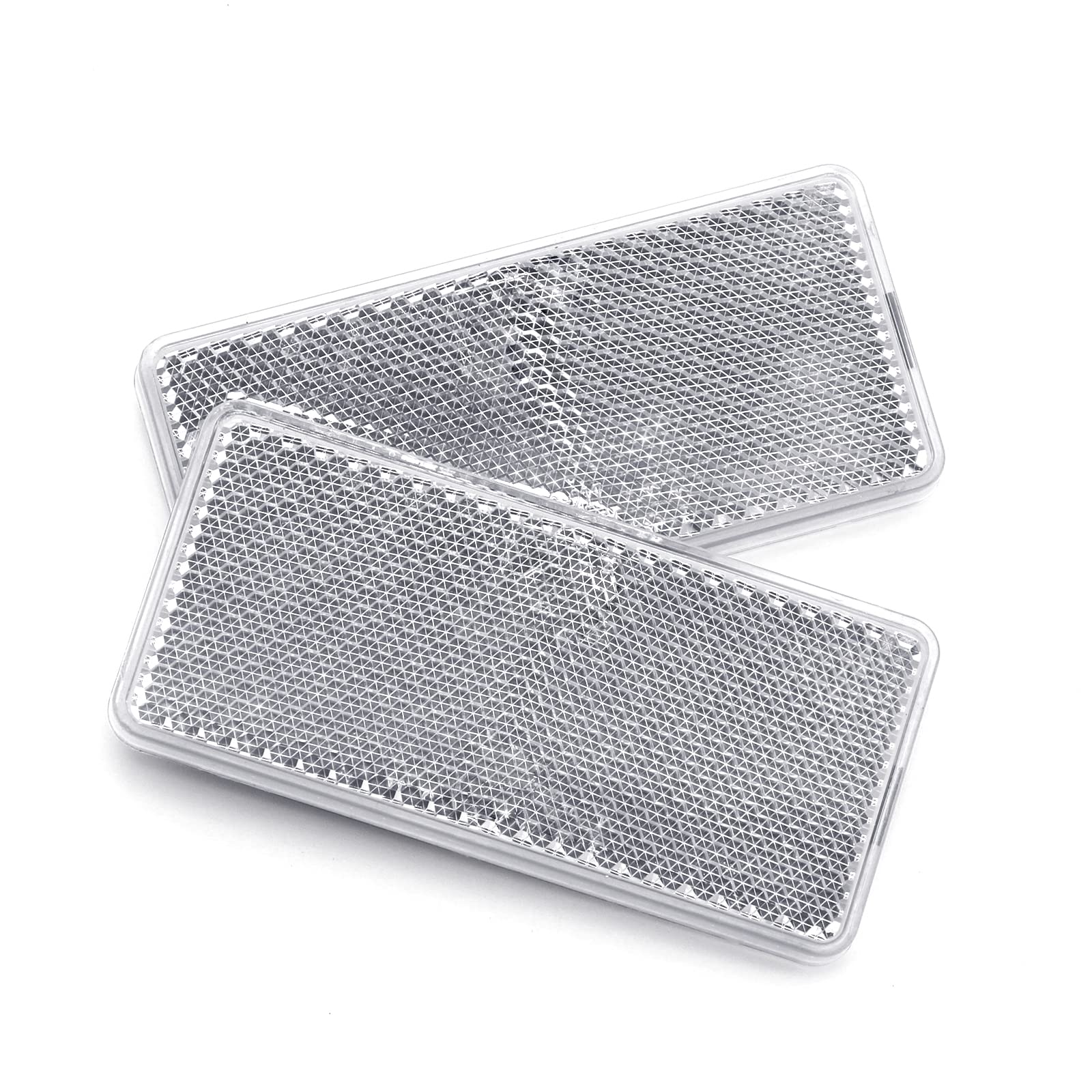 2Pcs Plastic Rectangular Stick-on Reflector Sticker (White, 94 * 44mm)