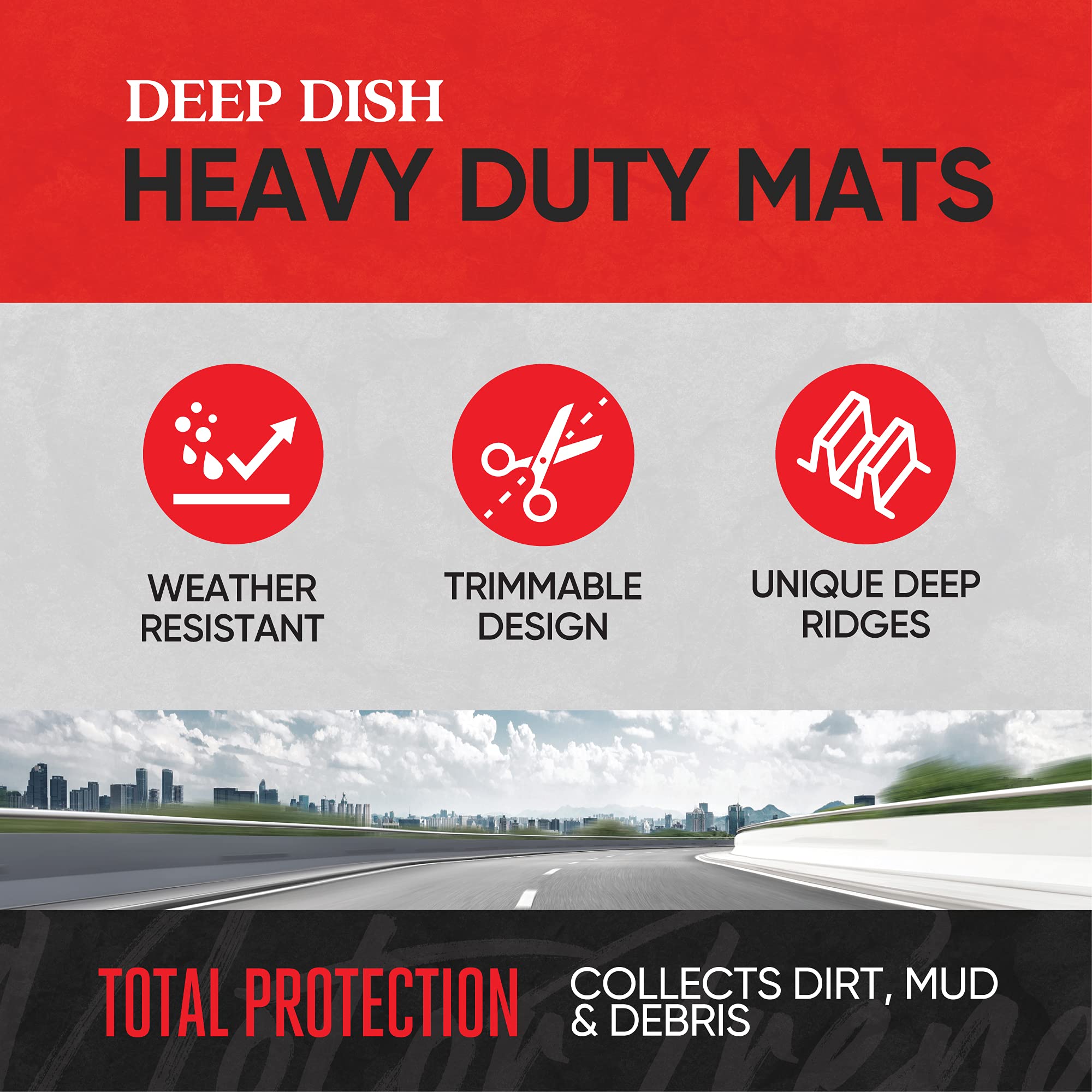 Motor Trend Deepdish Floor Mats For Cars Full Set, All-Weather Rubber Automotive Floor Mats, Performance Plus Heavy Duty Car Mat