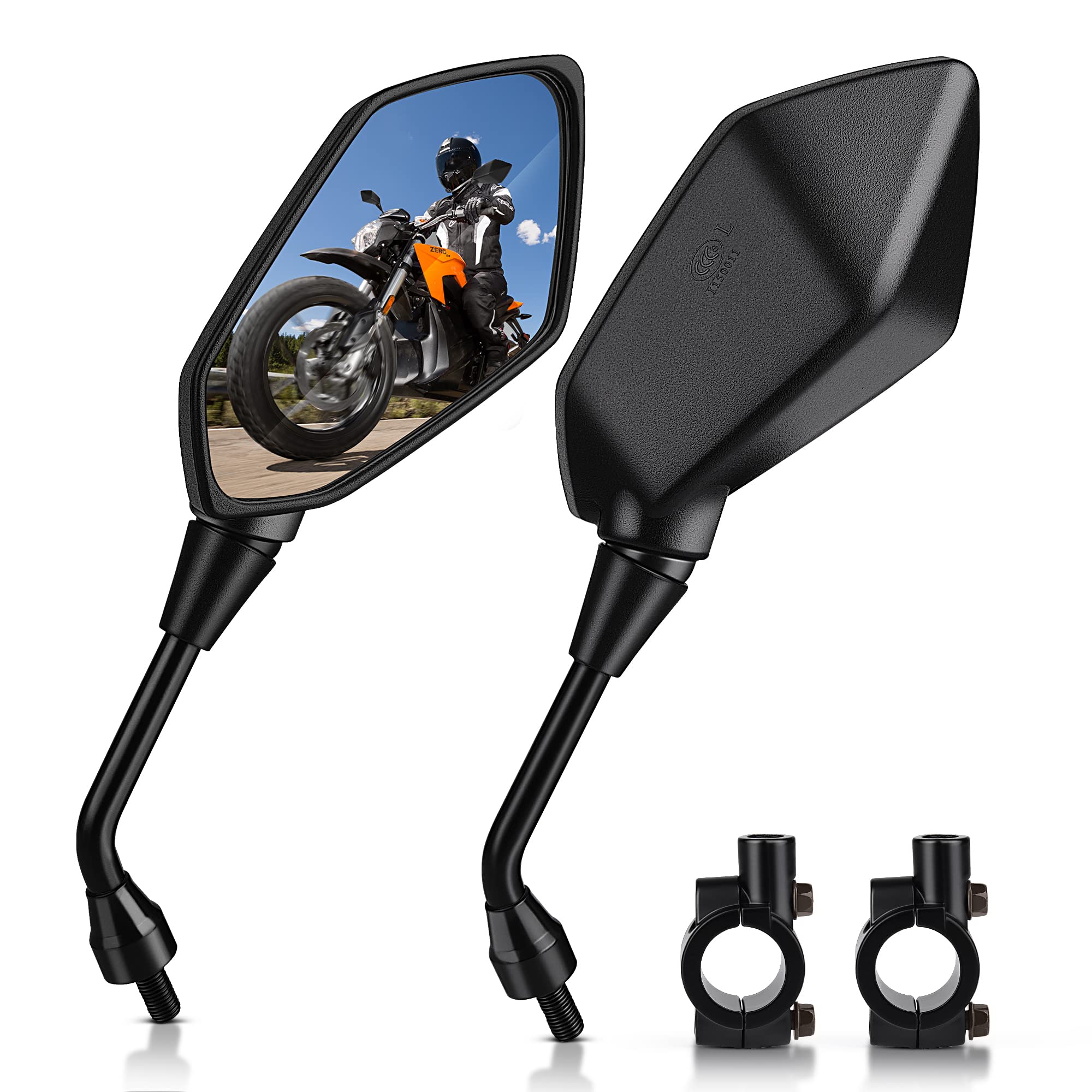 MICTUNING Mirror for Motorbike,Universal Side Mirror with 10mm Bolt 7/8 inches Handlebar Clamp Mirror,High Definition,Blast-resistant Handlebar Wing Foldable Mirrors, End Side Mirror (2 Pack)