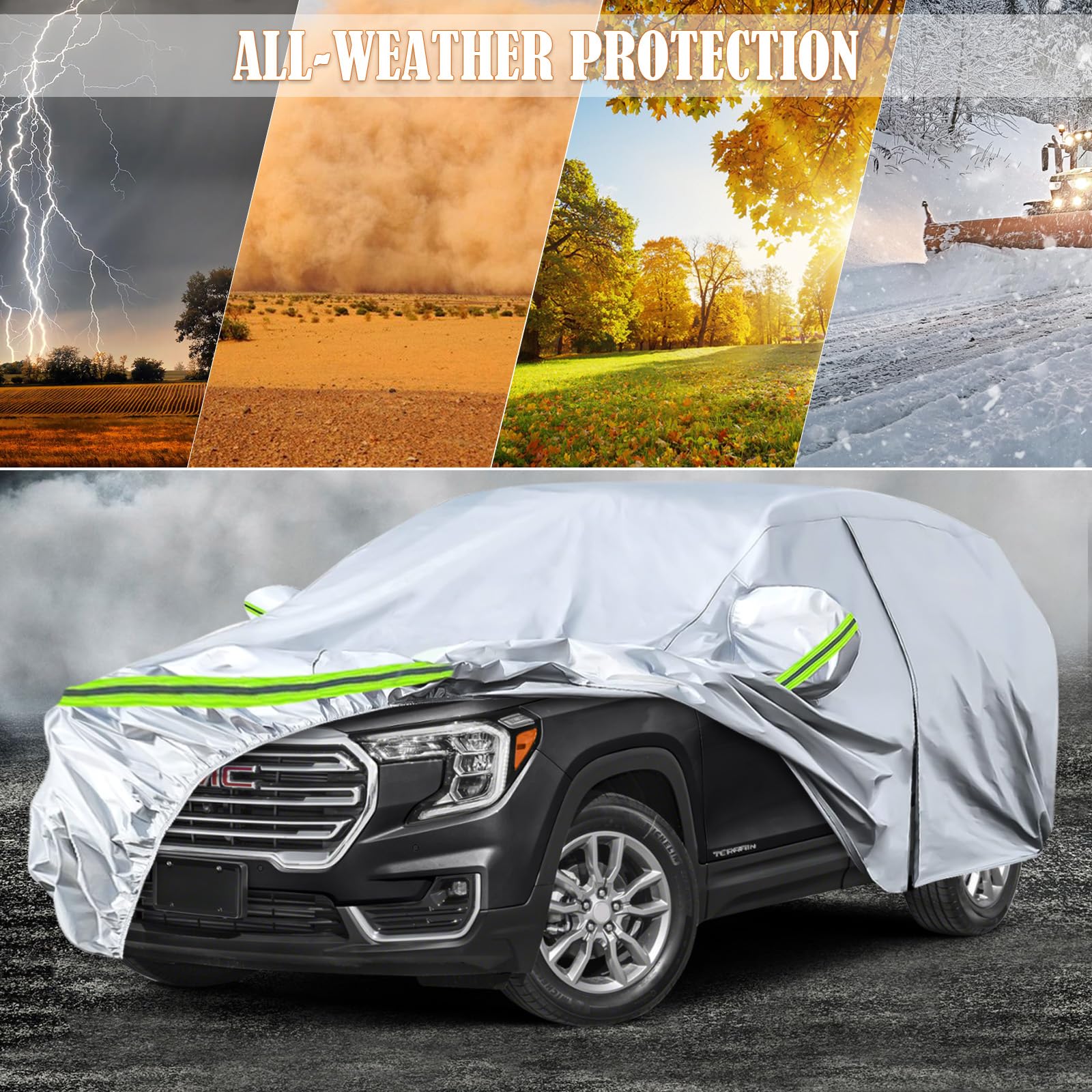 Waterproof Car Covers Replace For 2010-2025 Gmc Terrain, 6 Layers Silver All Weather Custom-Fit Car Cover With Zipper Door & Win