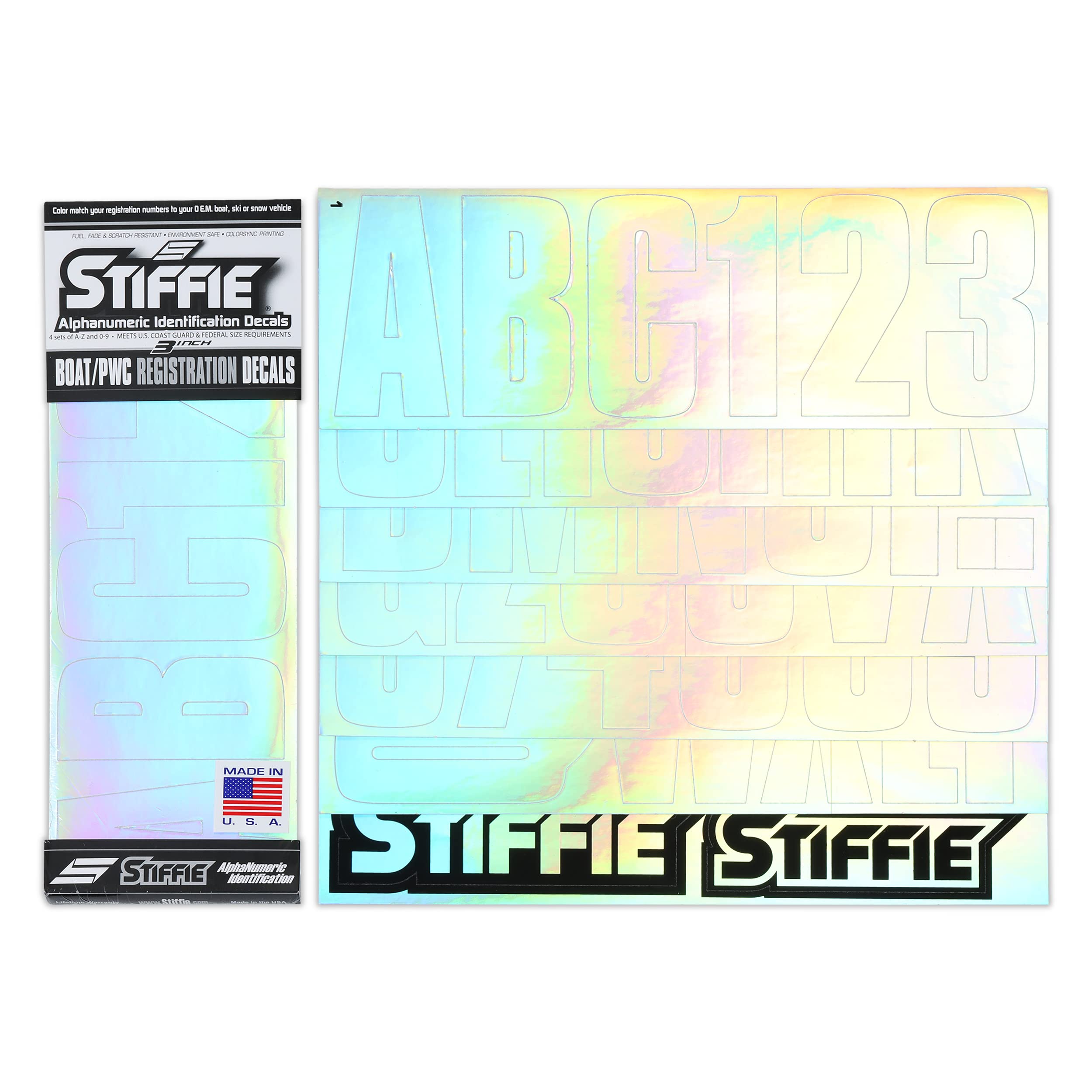 STIFFIE Uniline Rainbow Chrome 3'' Boat & PWC Registration Decals  Numbers Letters Stickers