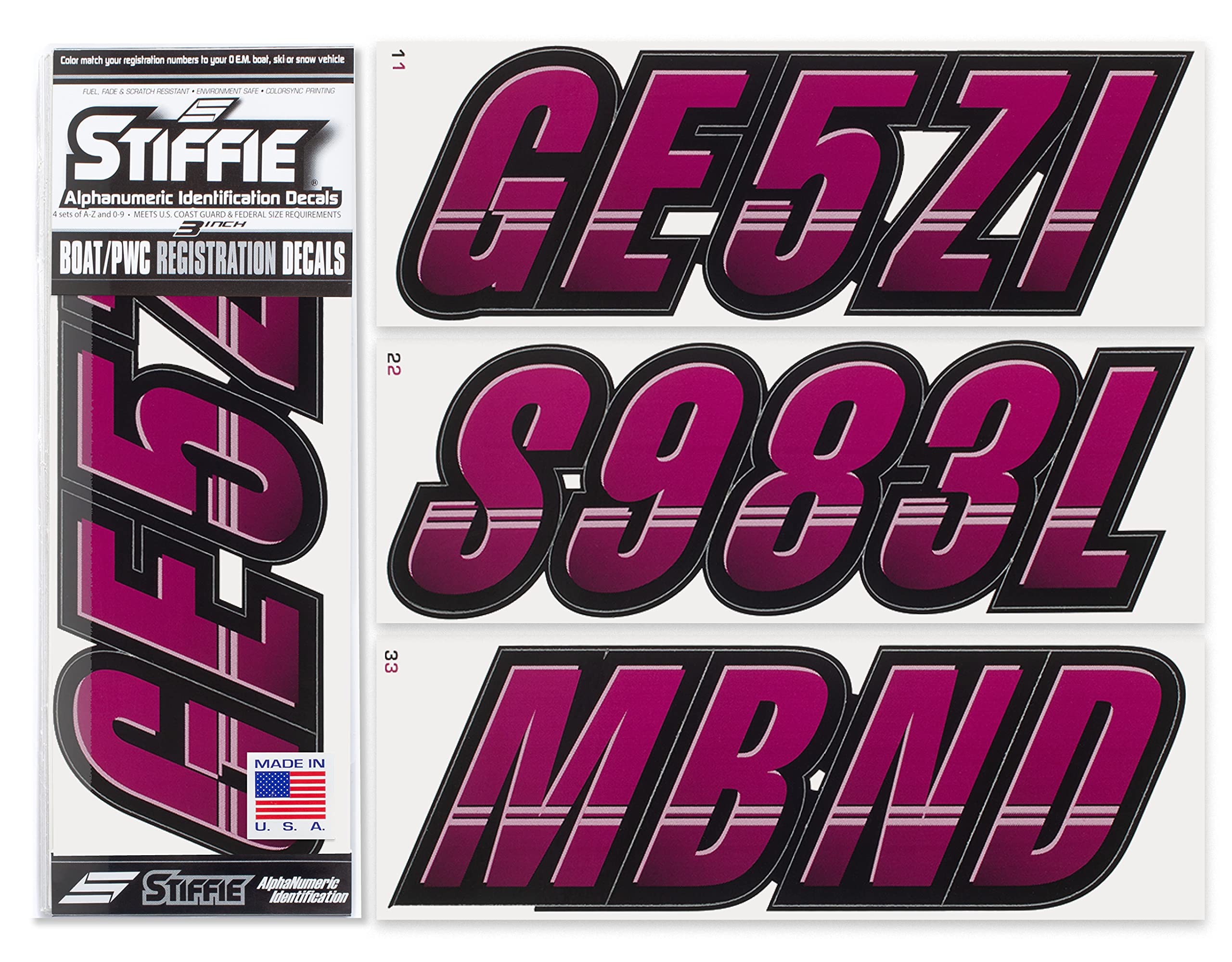 Stiffie Techtron Wine/Black 3 '' Boat & Pwc Registration Decals  Numbers Letters Stickers