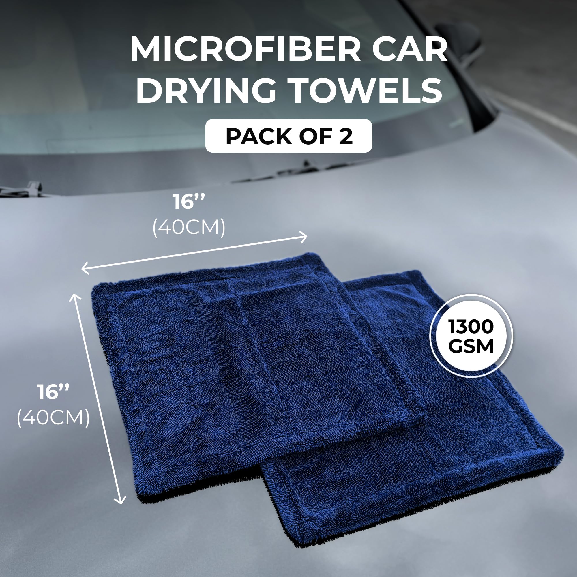 Microfiber Car Drying Towel 1300 GSM Double Twist Pile - Super Absorbent Auto Wash Towel for Cars Trucks SUV - Detailing Cleanin