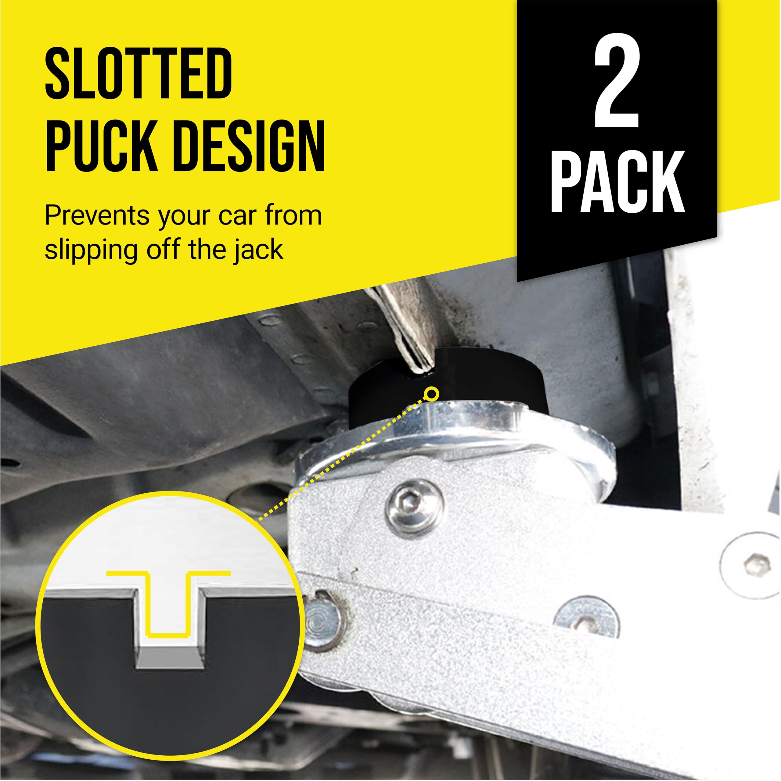 Mission Automotive 2-Pack Of Rubber Jack Pads (Slotted Pucks) - Universal, Standard-Size Adapter - Frame Rail Protector Puck/Pad
