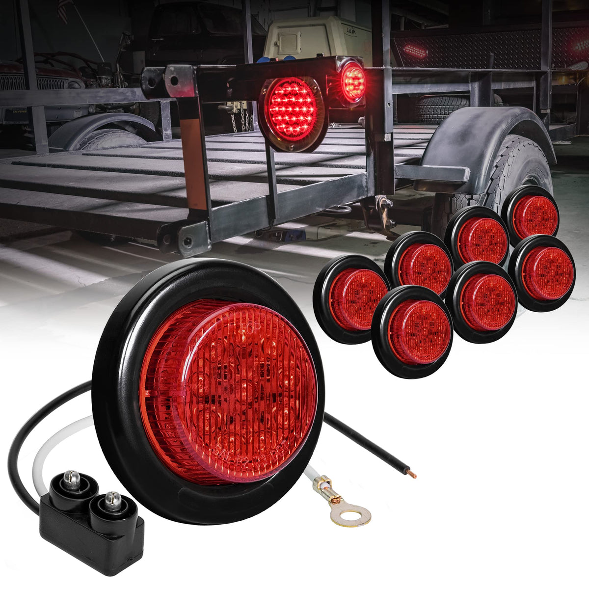 True Mods 8Pc 2'' Red Round Trailer Led Clearance Marker Lights [Dot Fmvss 108] [Sae P2] [Reflector Lens] [Grommet] [Flush-Mount
