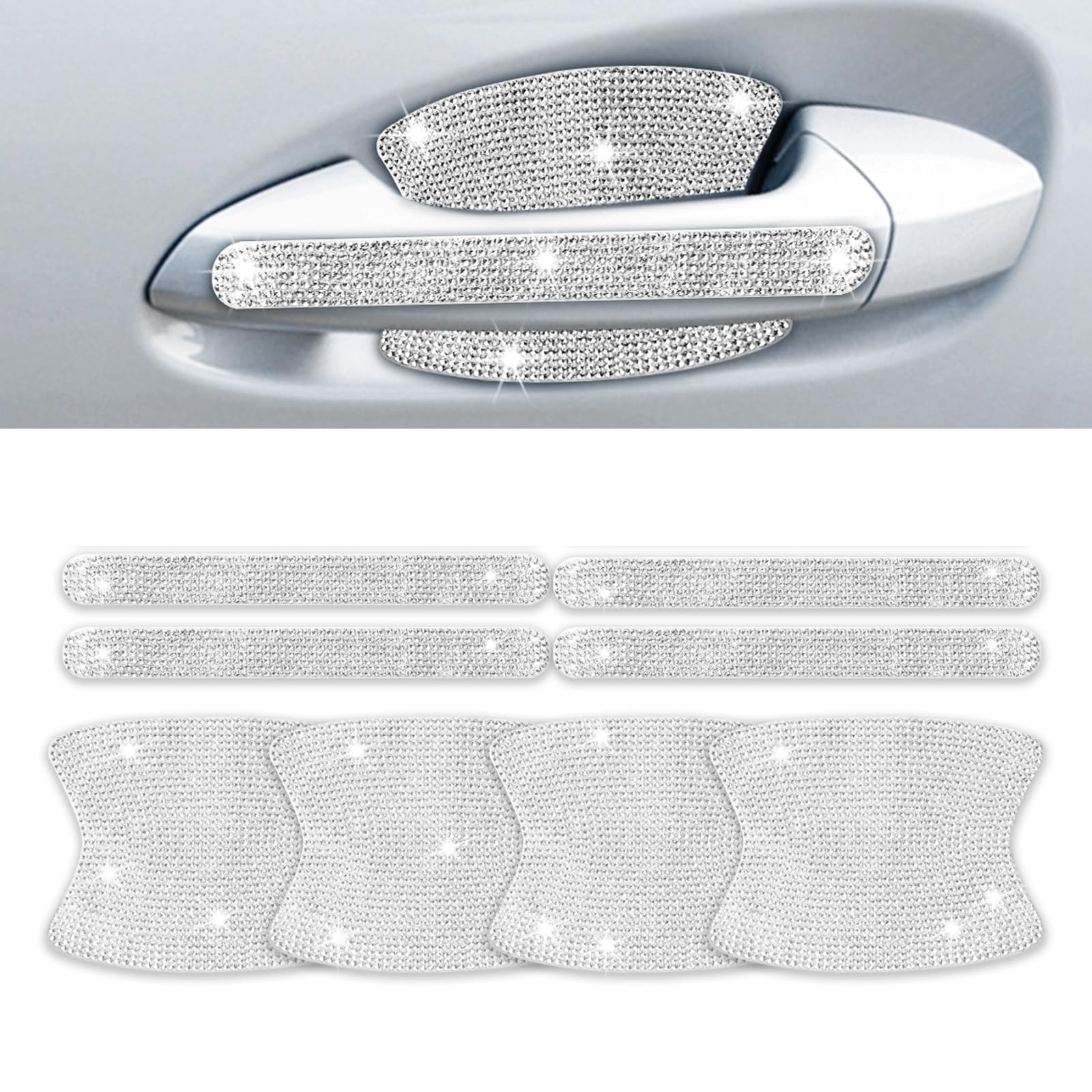 Rhinestone Car Door Handle Stickers - 8Pcs Bling Car Accessories Crystal Glitter Protector Decals Scratch Safety Reflective Auto Sticker For Woman & Man