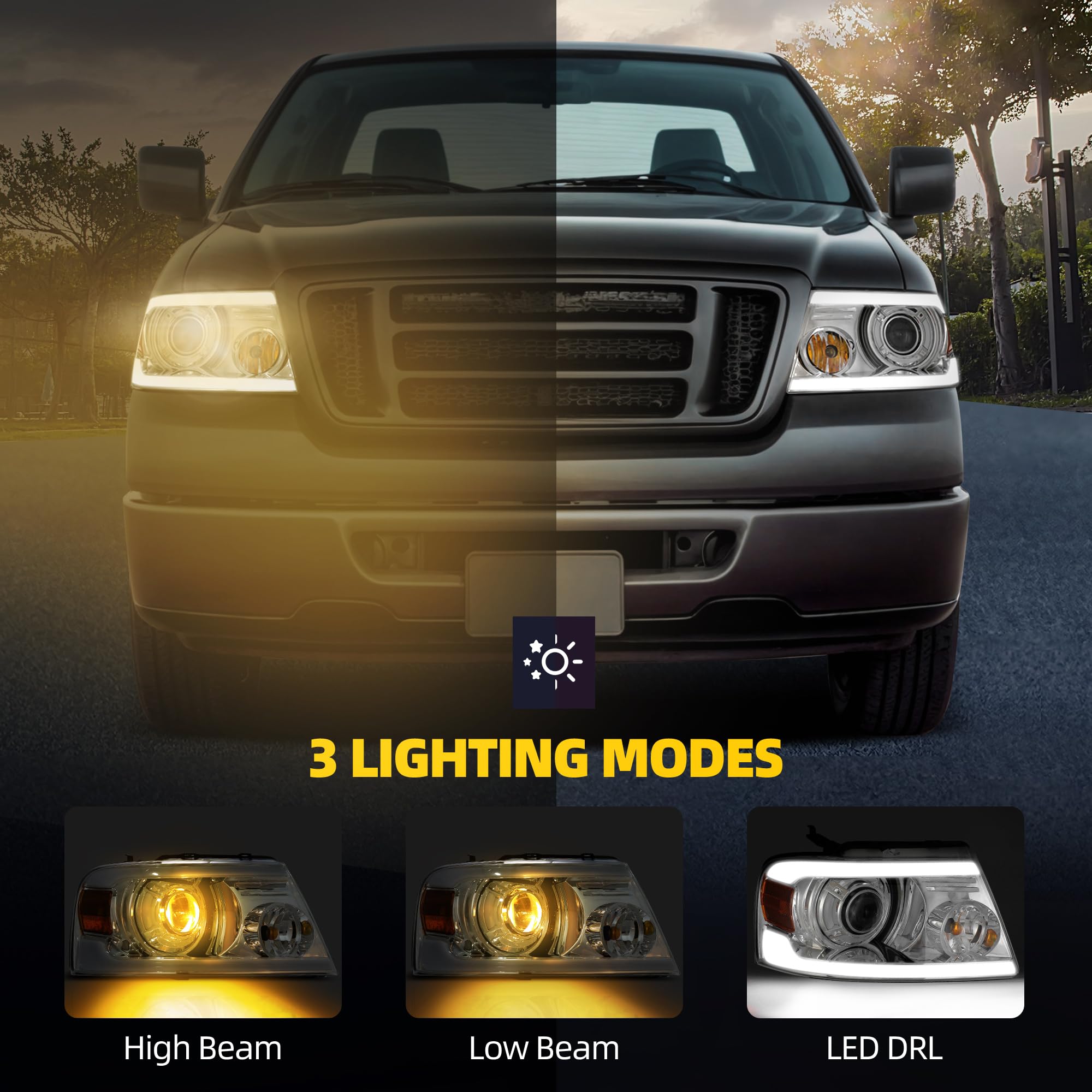 Dwvo Headlights Assembly Compatible With 2004 2005 2006 2007 2008 Ford F-150 2006-2008 Lincoln Mark Lt Led Drl Headlamp Chrome H