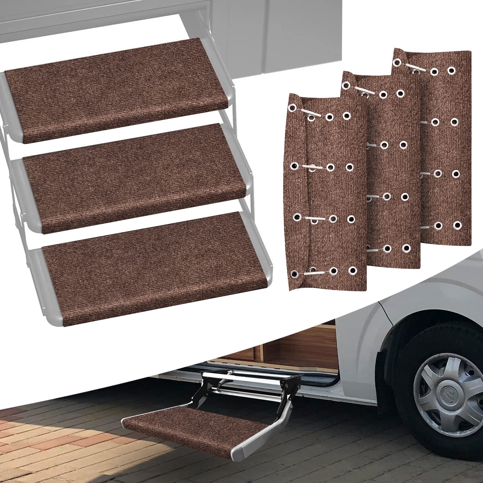 Ristow Rv Step Covers 3 Pack 22'' Wide Rv Step Rug With Install Hooks Fit 8-11'' Deep Camper Step Cover Rv Stair Covers Ideal Fo