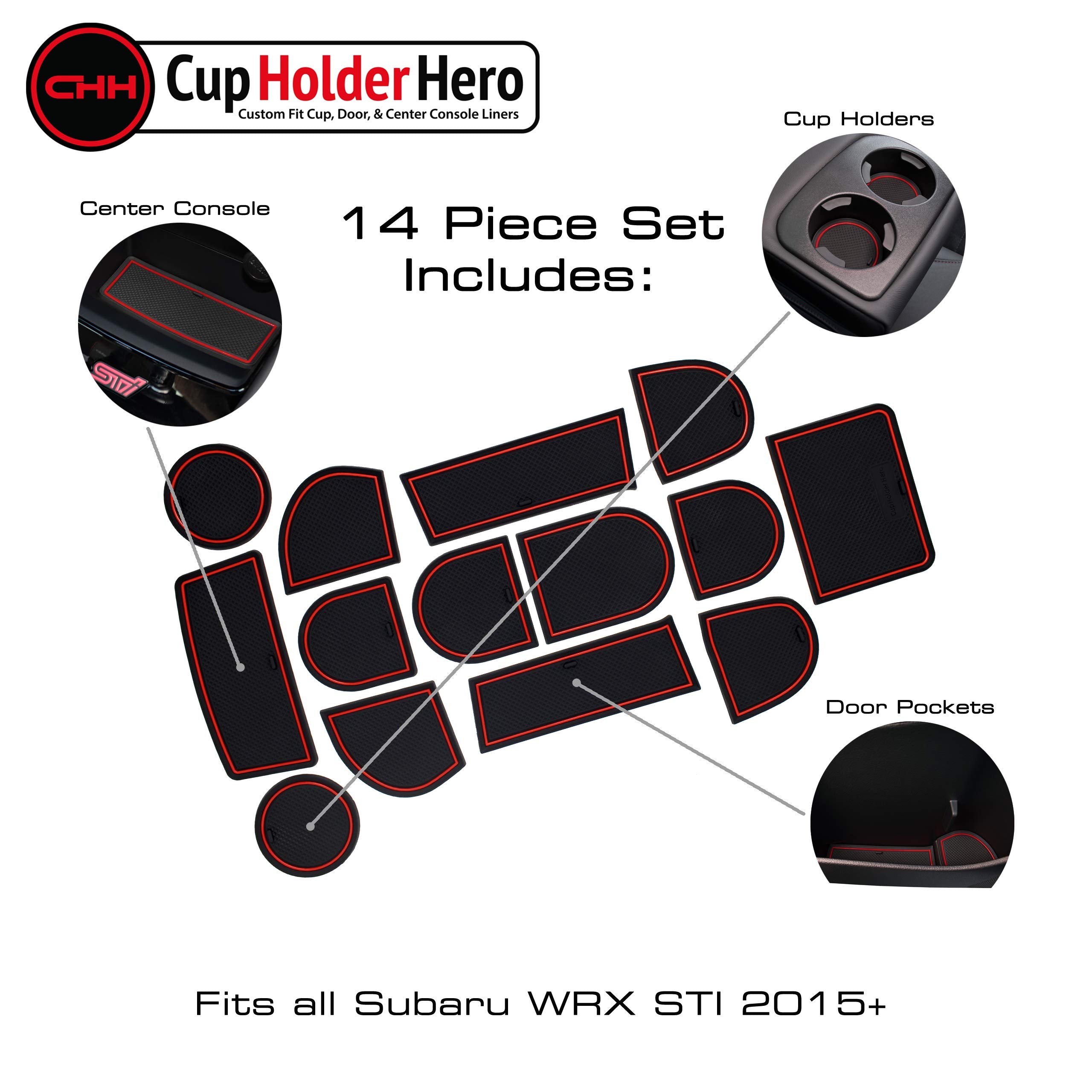 Cupholderhero Fits Subaru Wrx Sti 2015-2021 Accessories, Premium Custom Non-Slip Anti-Dust Cup Holder Inserts, Center Console Li