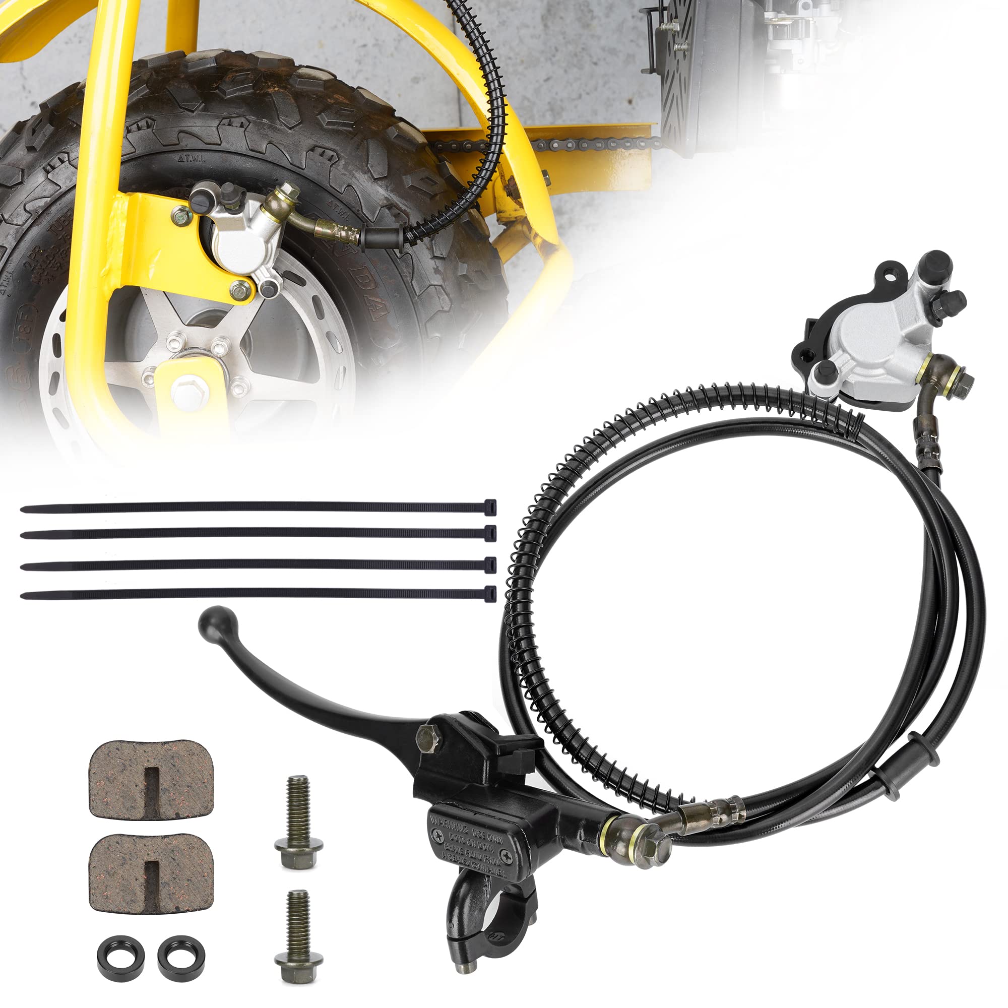 Hydraulic Brake Master Cylinder Caliper With Brake Pad Assembly Hose Tube for 97cc 2.8HP Baja Doodlebug Dirtbug DB30 Coleman CT1